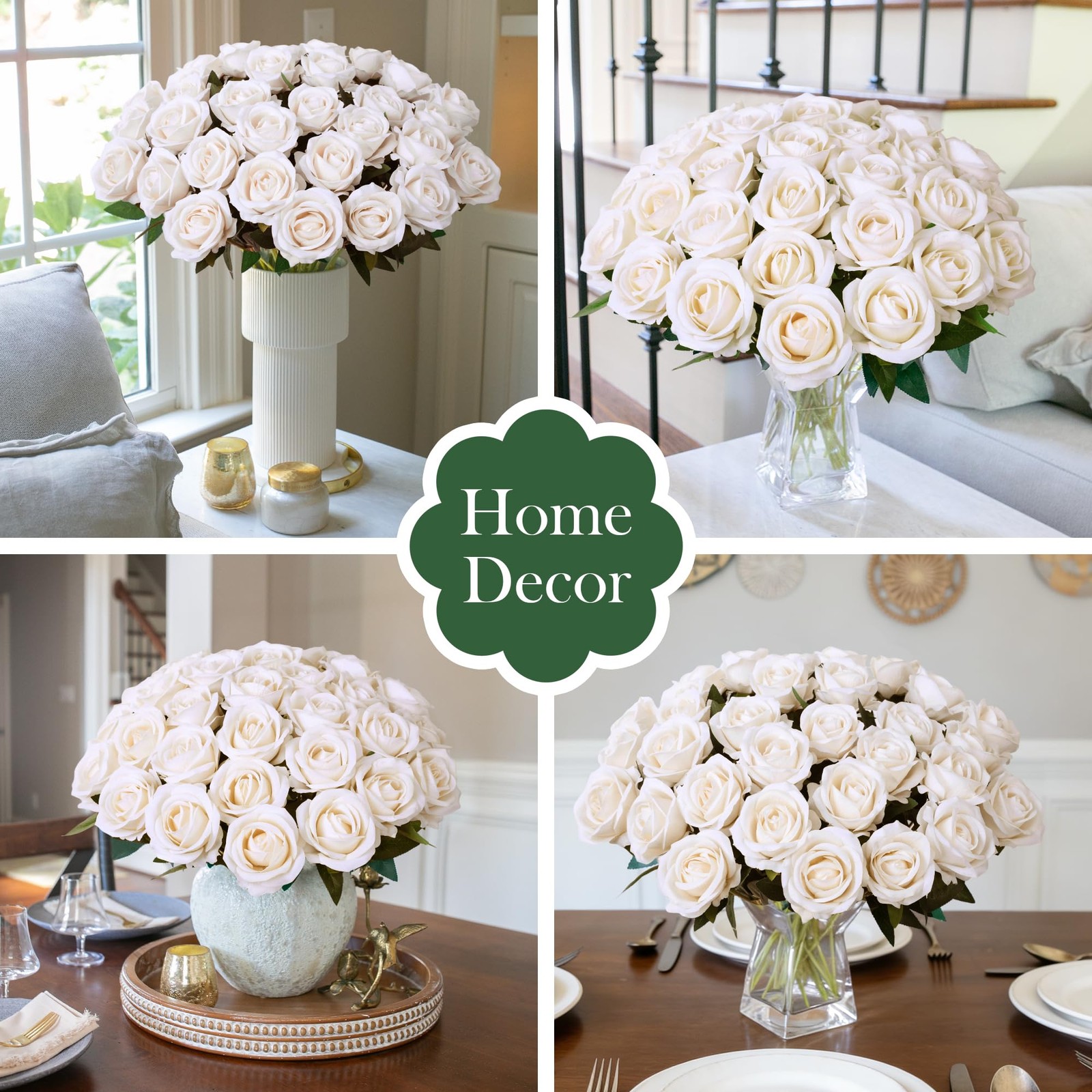 50 PCS Champagne Roses Artificial Flowers with Long Stems