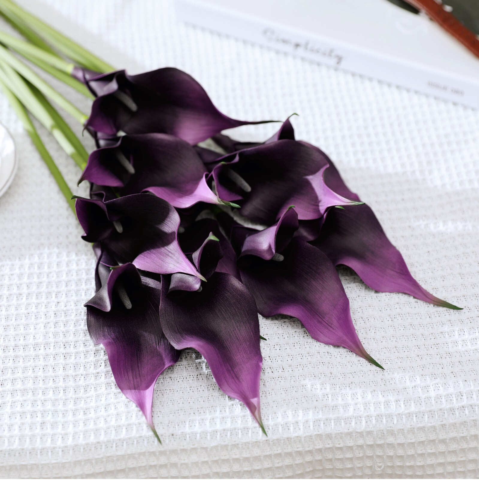 10pcs Calla Lily Artificial Bouquet with long -stems realistic white purple mix
