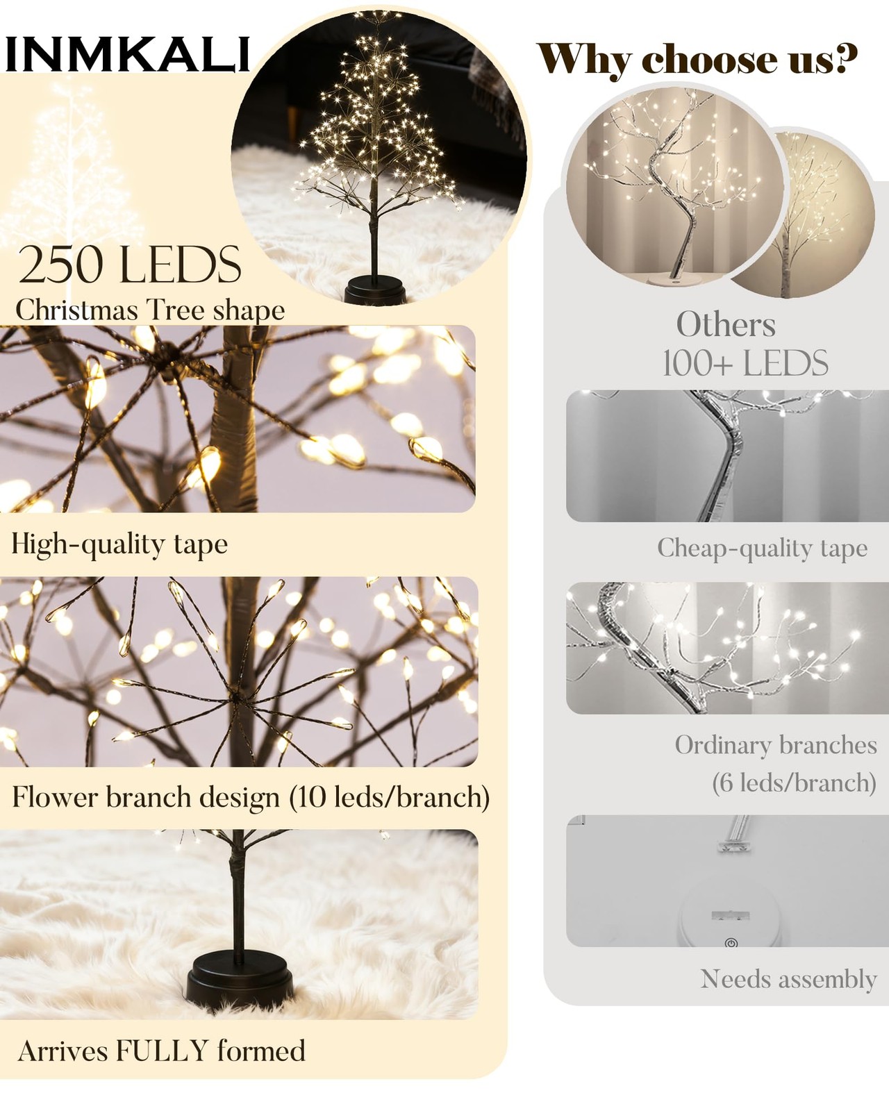17.7 Inch 250LED Fairy Tree Lamp Artificial Bonsai Battery Timer Warm White