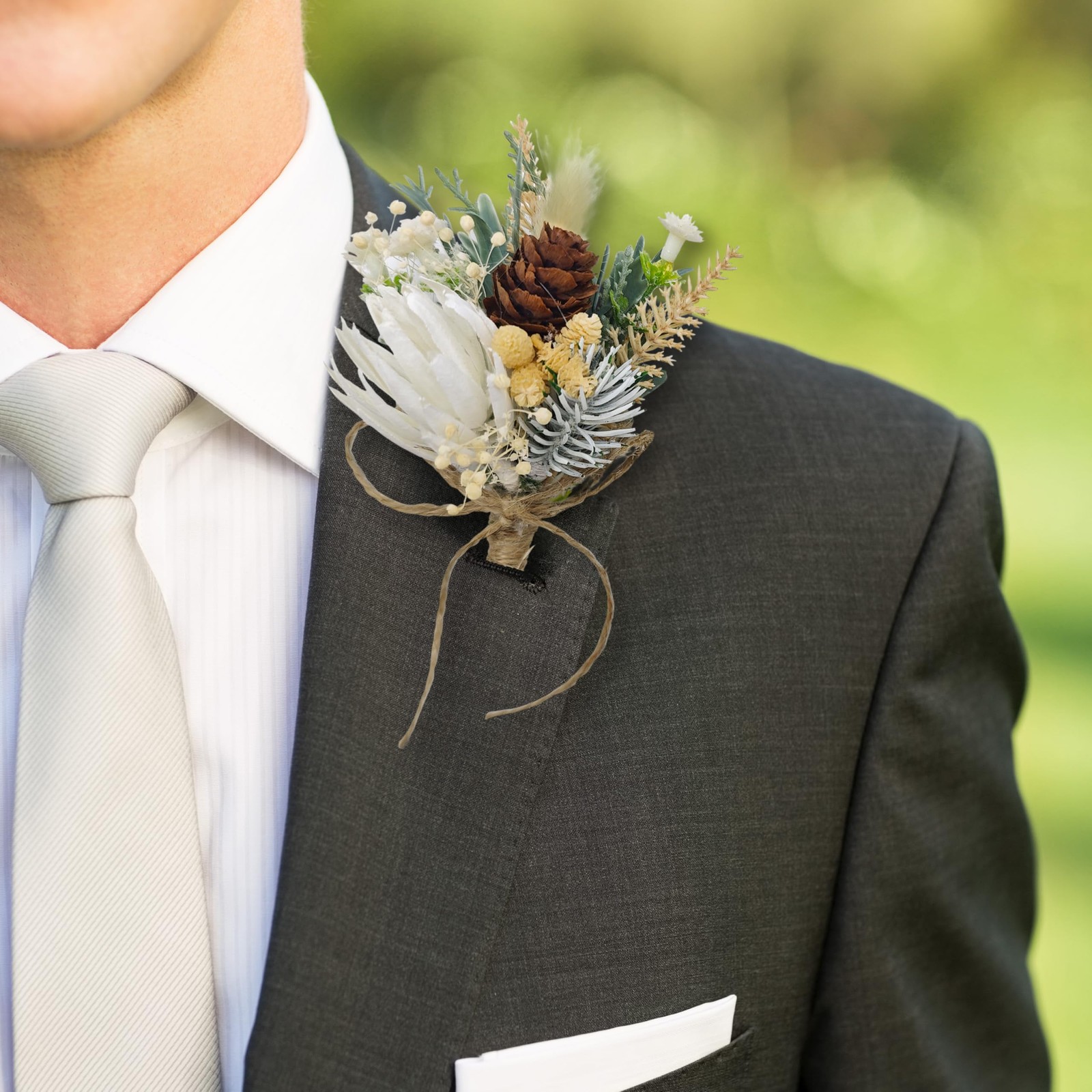 2 PCS Dried Rustic Artificial Wrist Corsage Boutonniere Set Bride Groom Prom