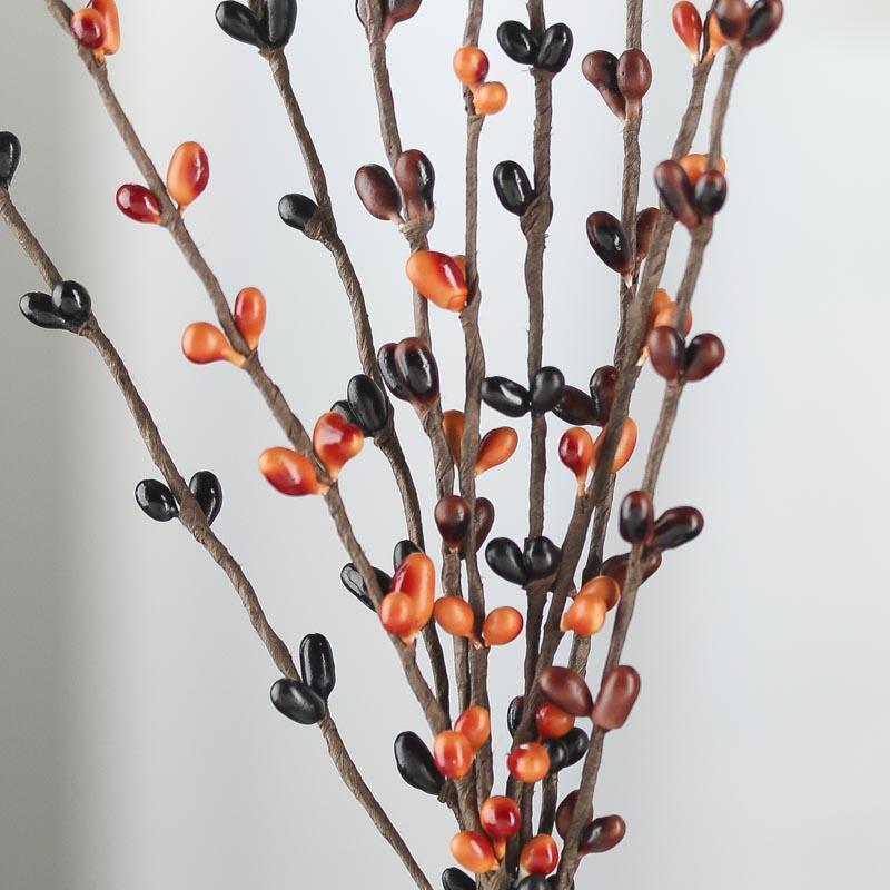 Hand Wrapped Harvest Orange, Brown and Black Colored Pip Berry Picks
