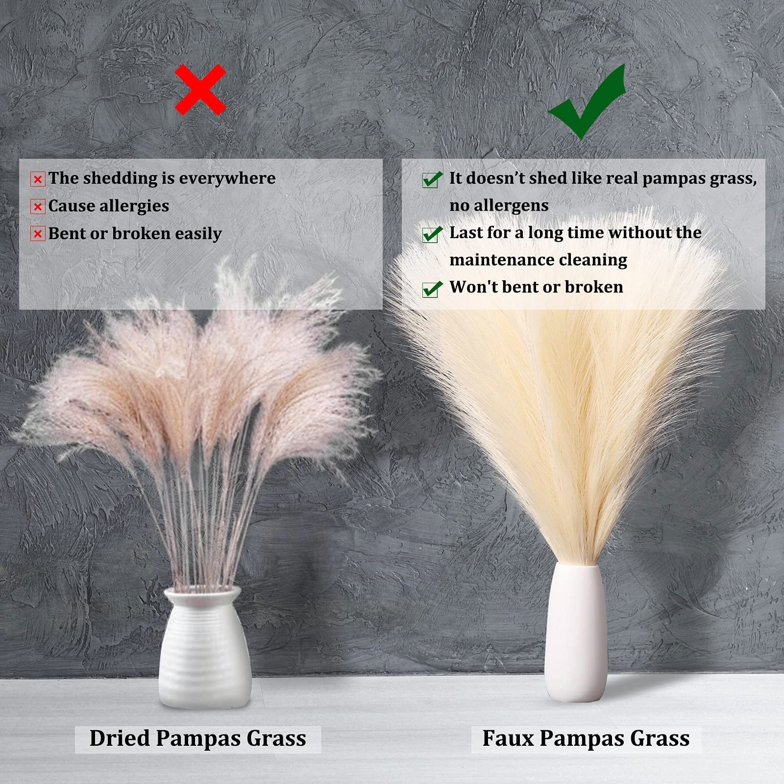 Pampas Grass Decor, Fluffy Faux Pampas Grass 6 Stem 18″/45cm Pompous Grass Sm…