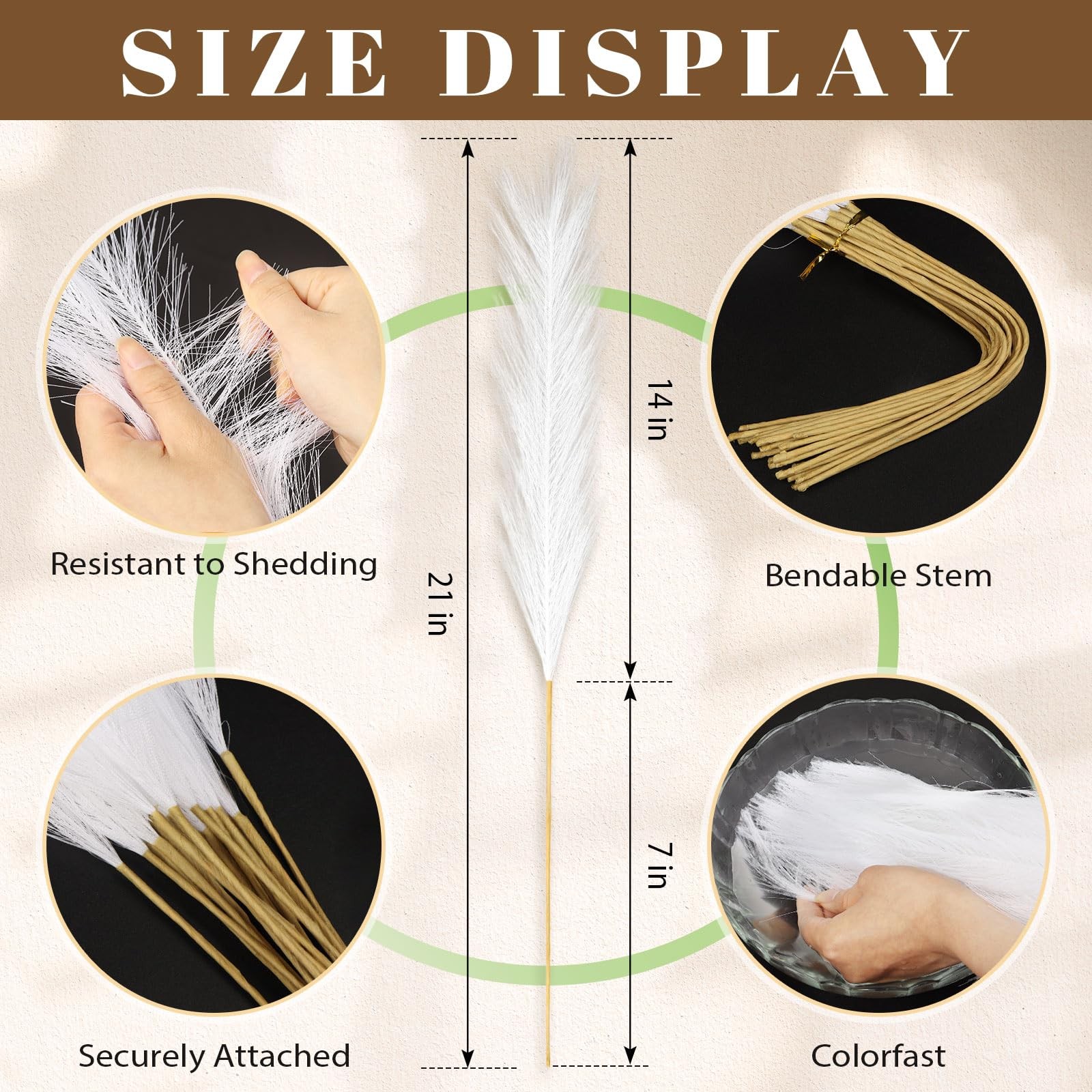30 PCS White Artificial Pampas Grass Decor 21 Inch Small Vase Filler Flower