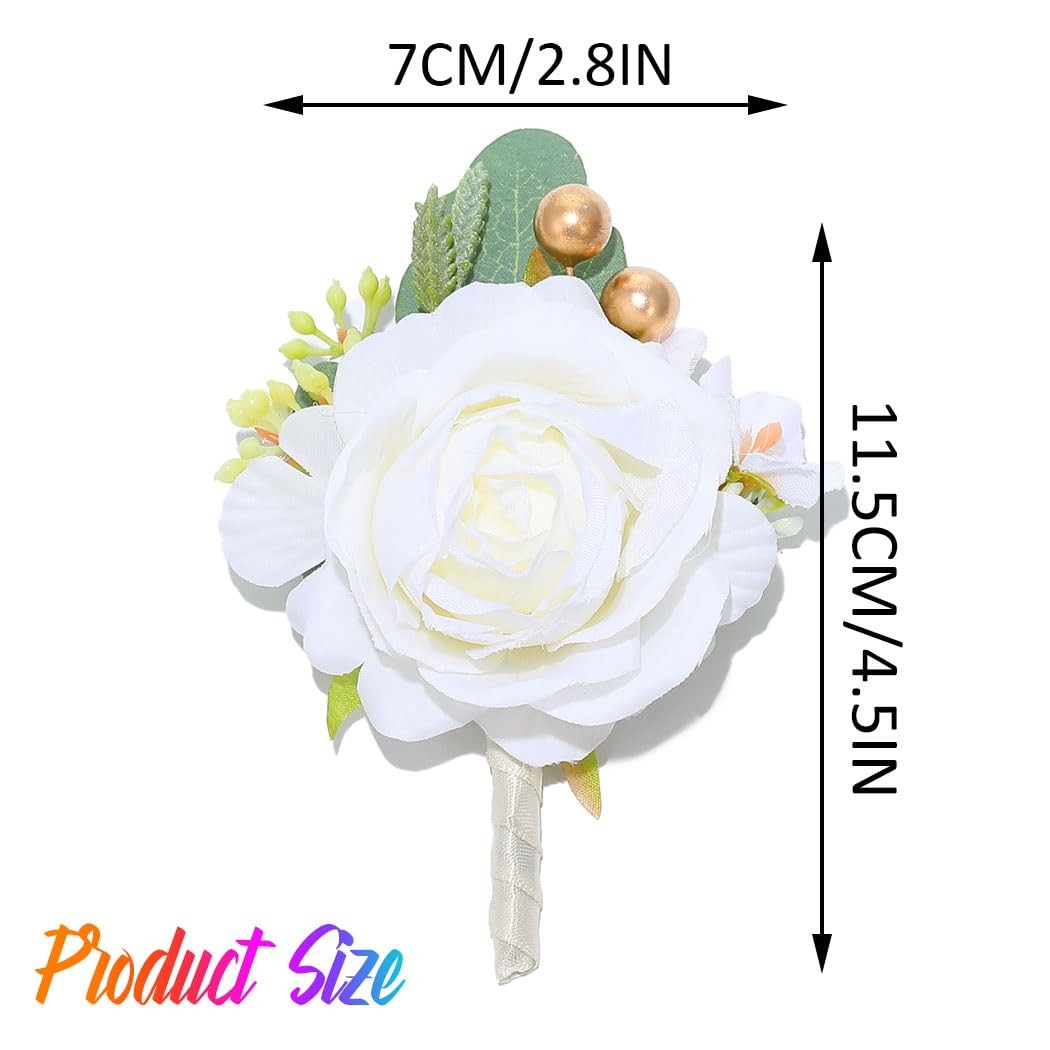 White Bride Wedding Rose Boutonniere Groom Flower Buttonholes Prom Suit