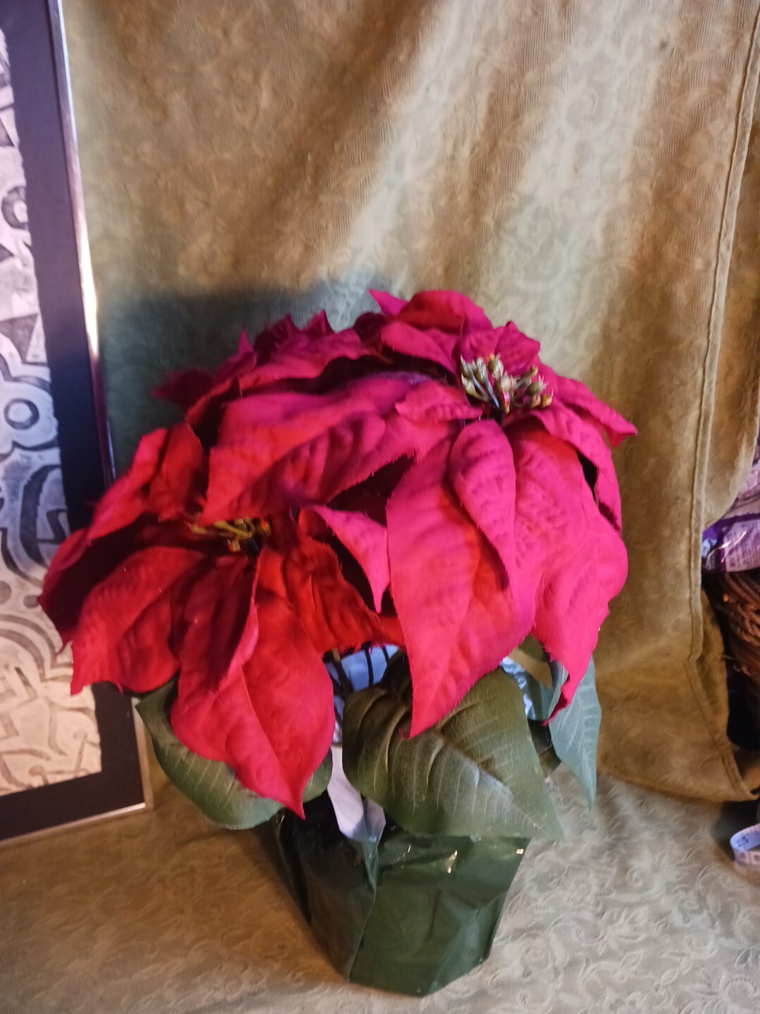 Poinsettia In Pot Artificial Floral Holiday Decor Decoration 15″ Christmas Red