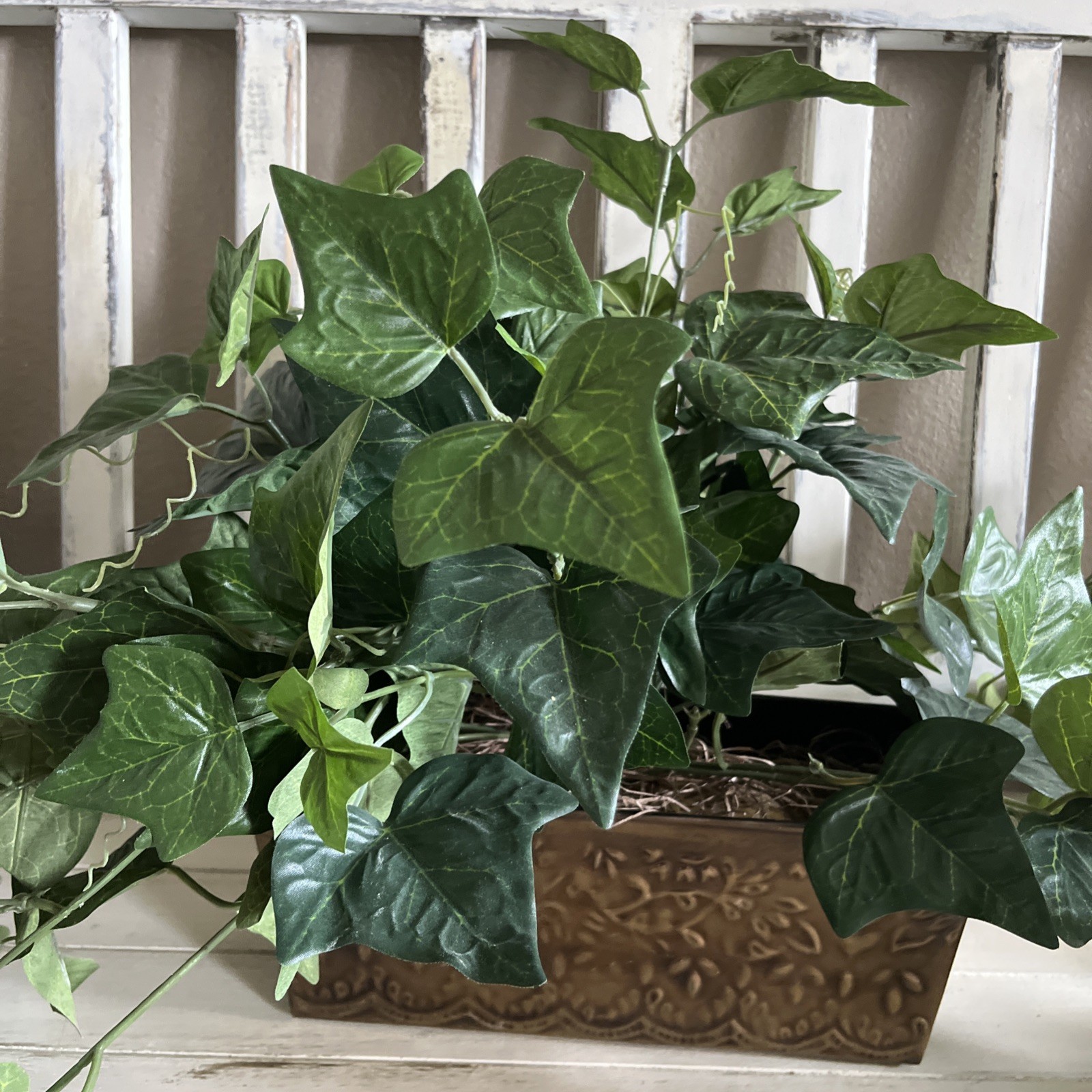Faux Ivy In Metal Container 10”W x4”Dx4”H Container W/ Plant 14”H x30”W