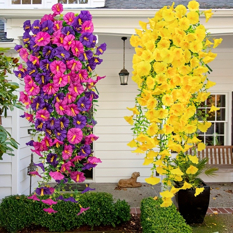 4pcs Artificial Hanging Petunia Plants Fake Trailing Flower Indoor Outdoor Decor