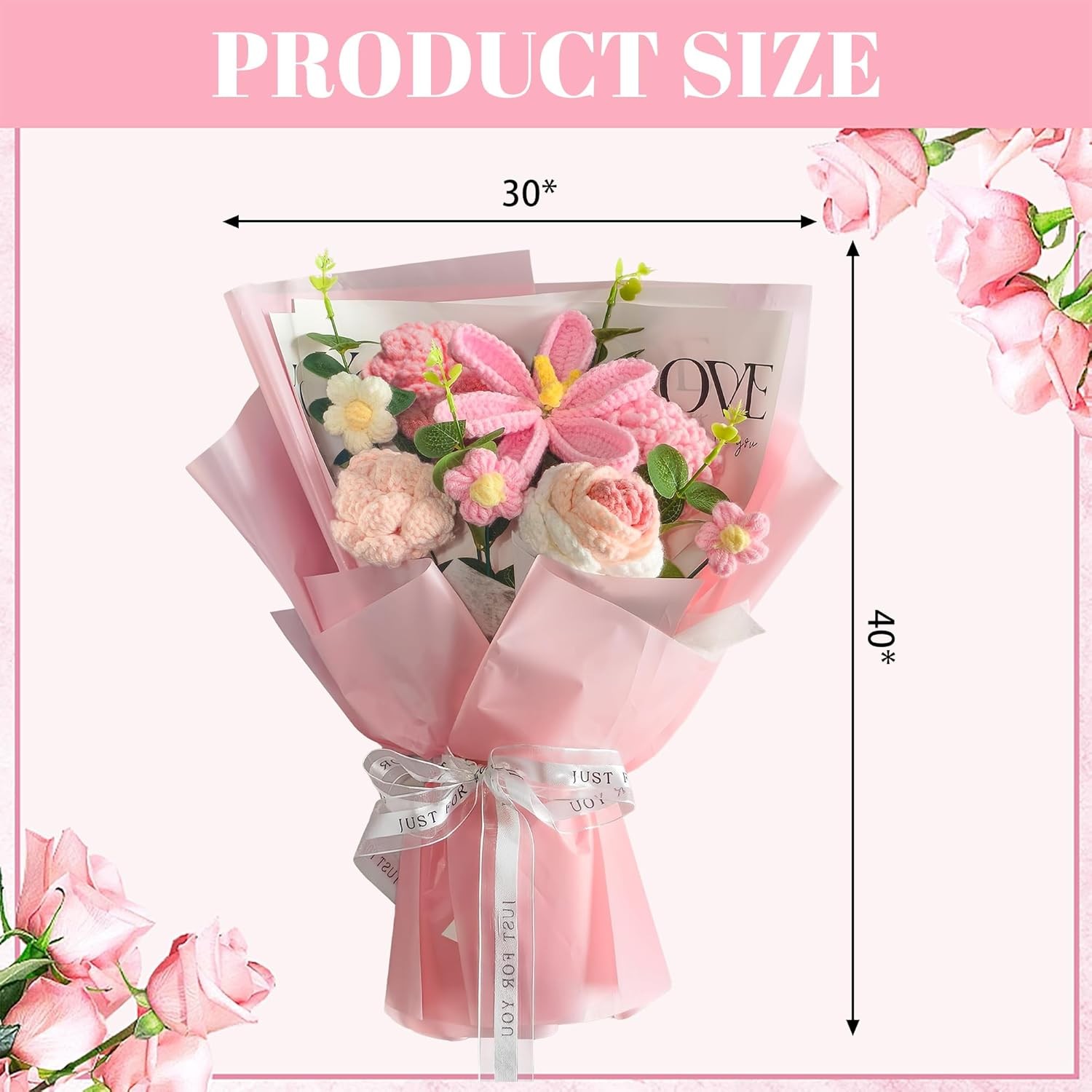 Crochet Flowers Bouquet 8PCS, Handmade Knitted Artificial Crochet Flower Gifts –