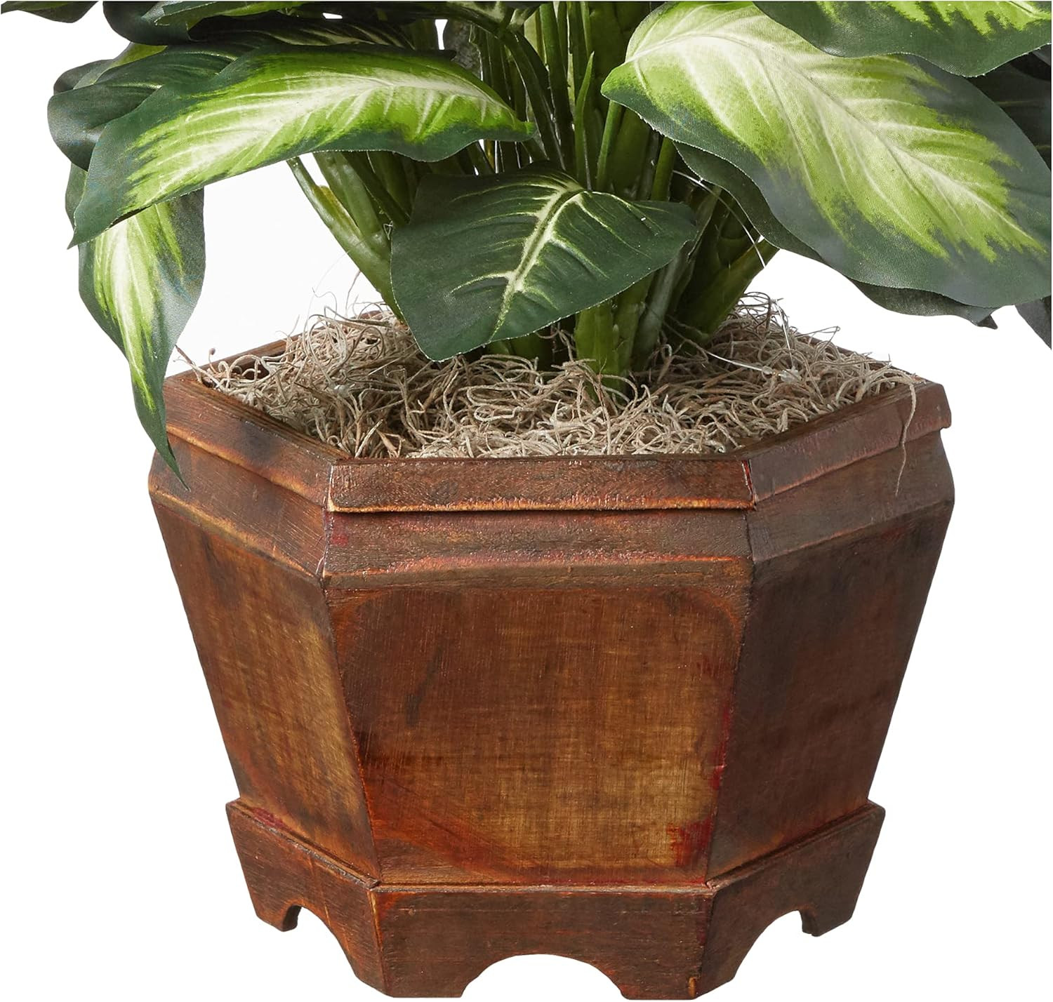 22IN Artificial Triple Golden Dieffenbachia Plant with Decorative Wood Planter,
