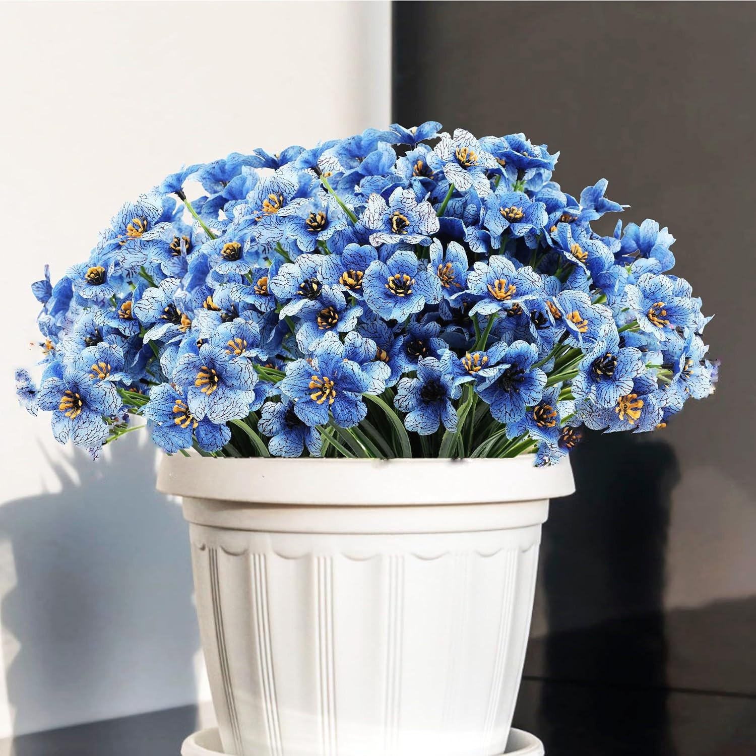 12 Bundles Blue Artificial Flowers for Home Décor, No Fade Faux Flowers Fake …