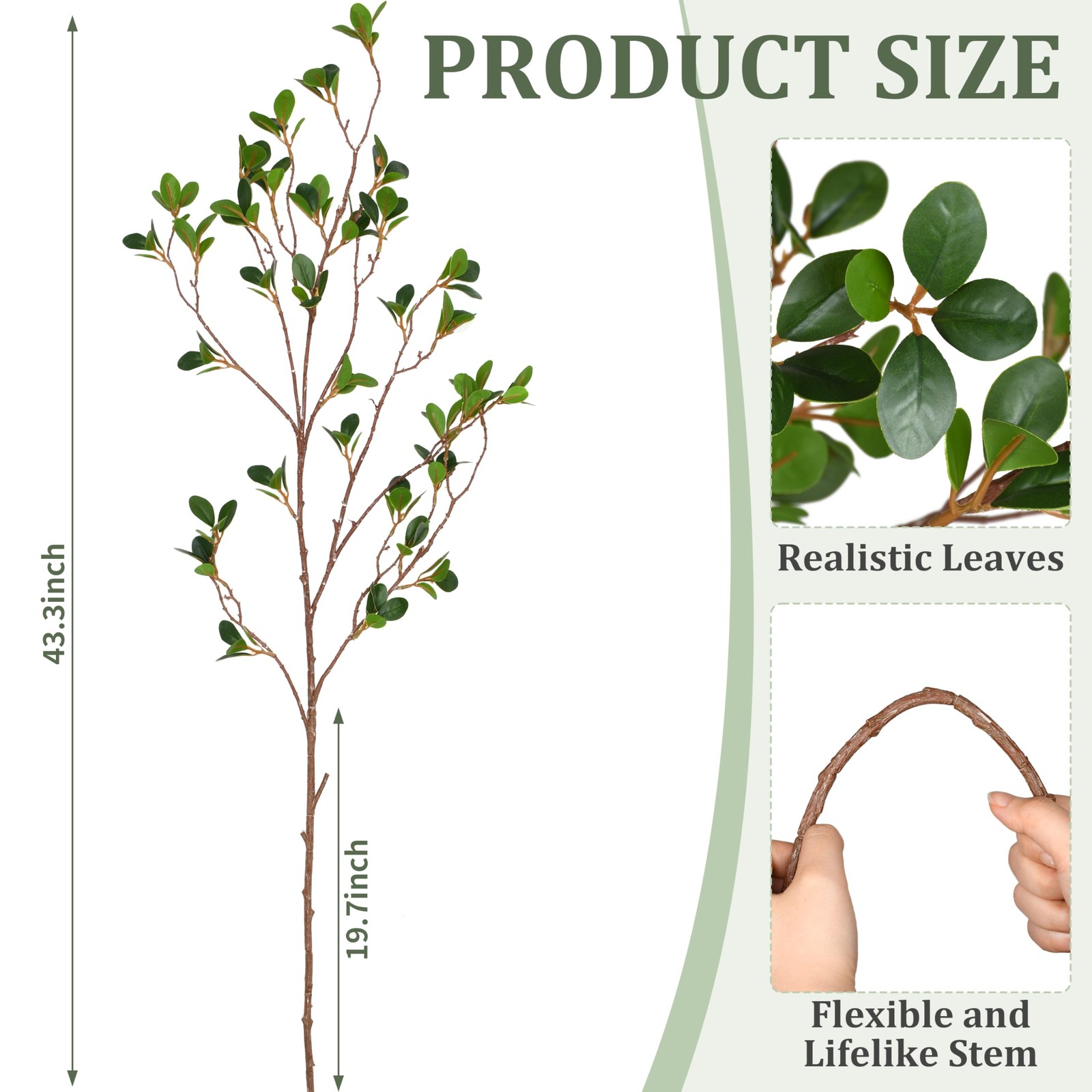 5Pcs 43.3Inch Artificial Ficus Stems, Fake Ficus Twig Plants Faux Green Leaf …