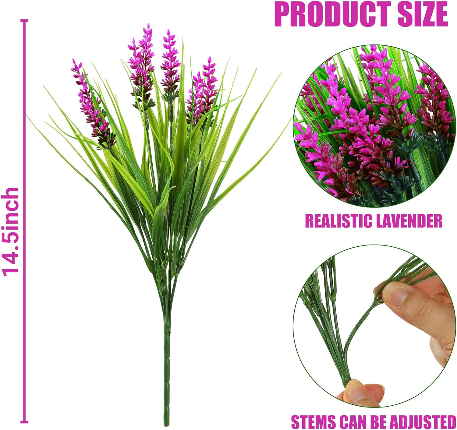 12 Bundles Artificial Plants Outdoor Faux Lavender Flowers Fake Monkey Grass UV