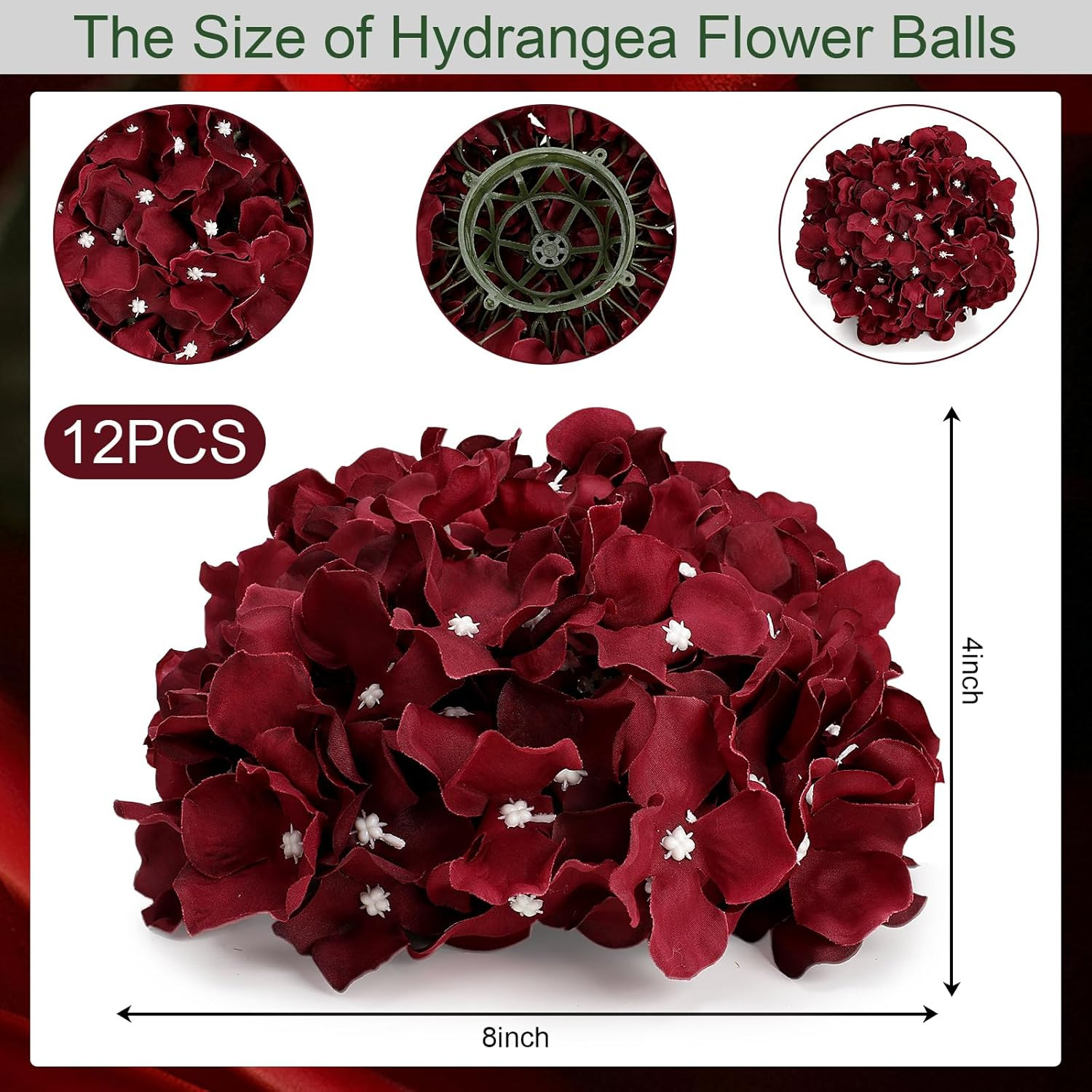 Burgundy Hydrangea Flower Balls – 12 PCS Silk Kissing Balls for Decor