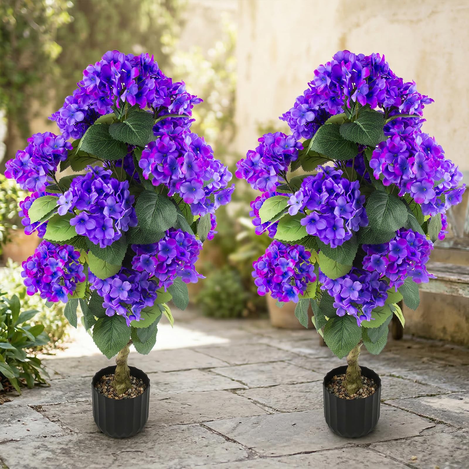 2 Pcs 3 Ft Artificial Hydrangea Trees Potted, UV Resistant Faux Silk Hydrange…