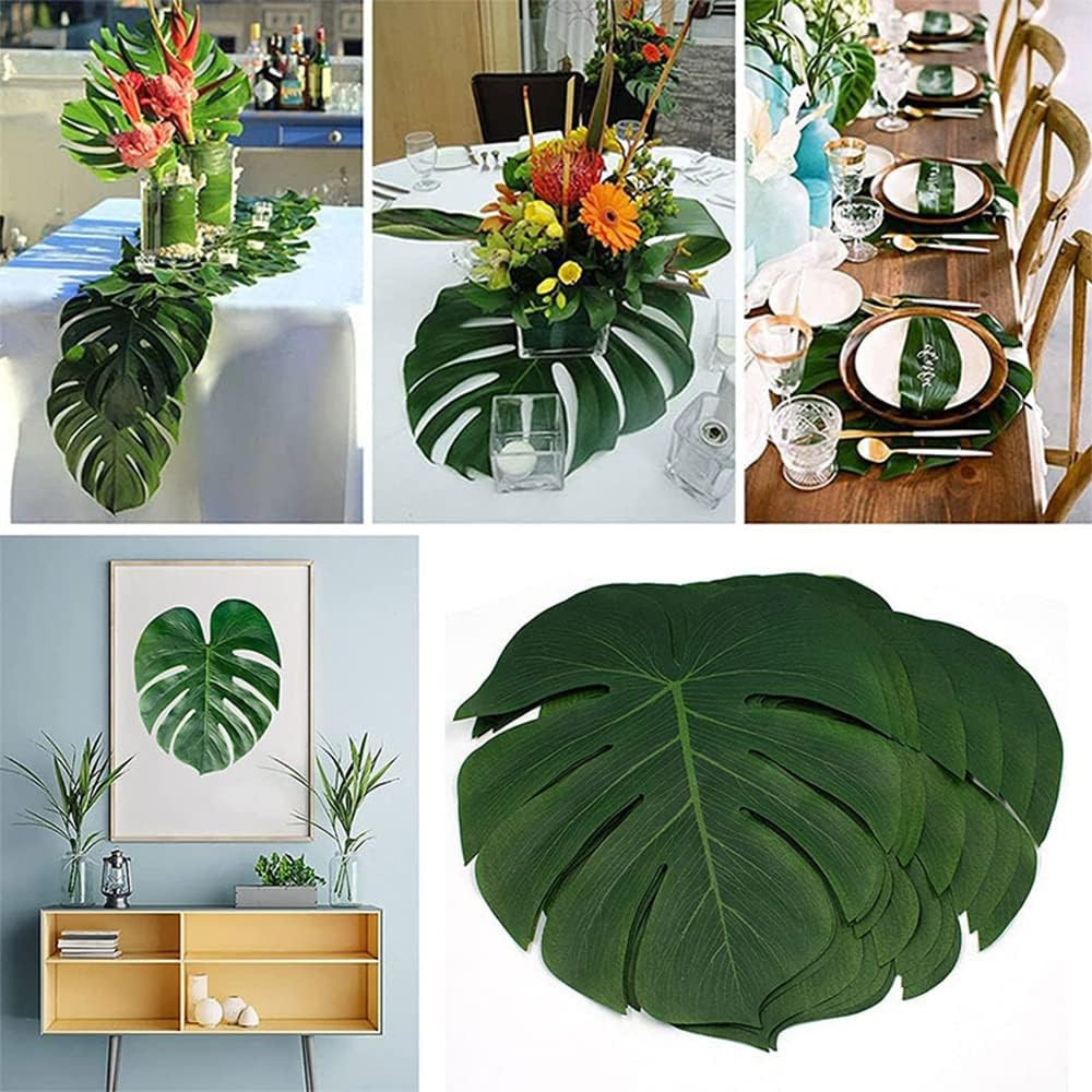 96 Pcs Palm Leaves for Decorations Artificial Tropical Jungle Monstera Leaves Pa