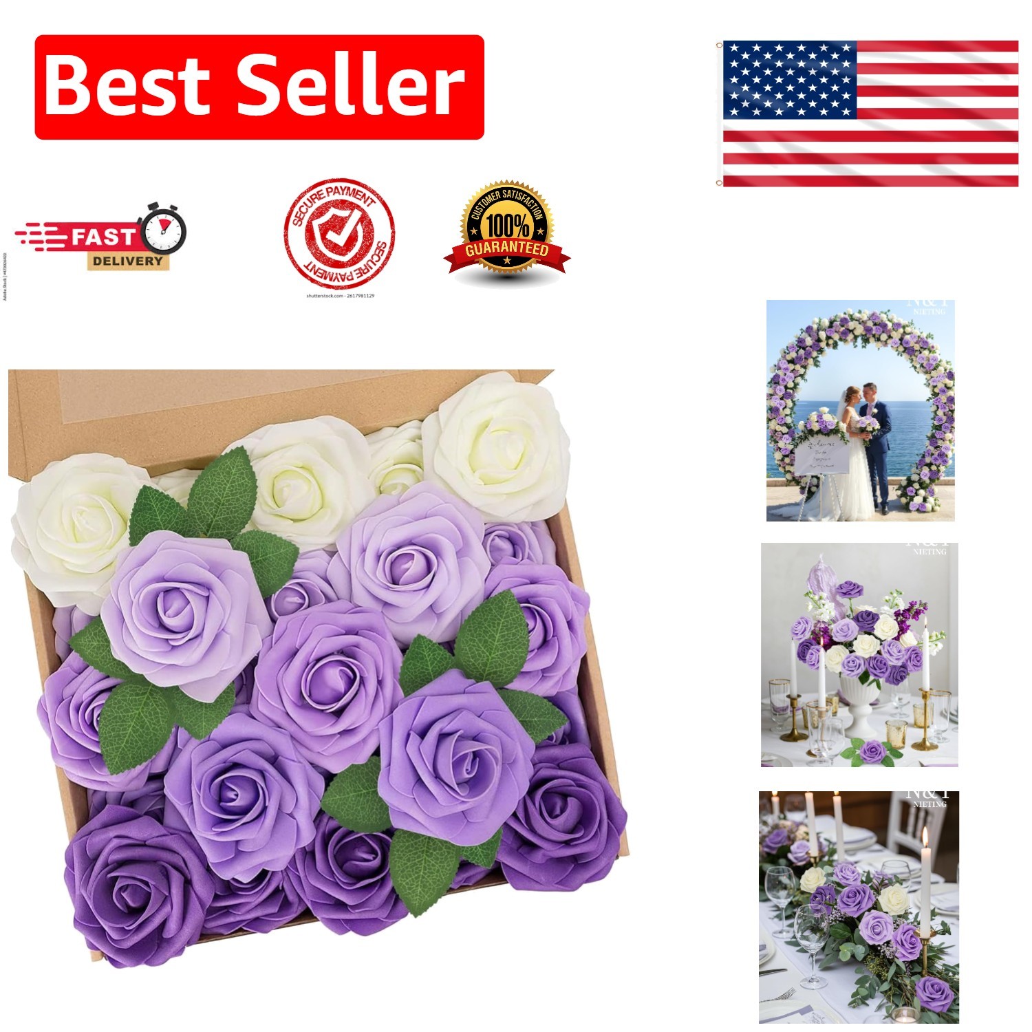 Elegant 25pc Purple Foam Roses with Green Leaves for Home & Wedding Arrangements