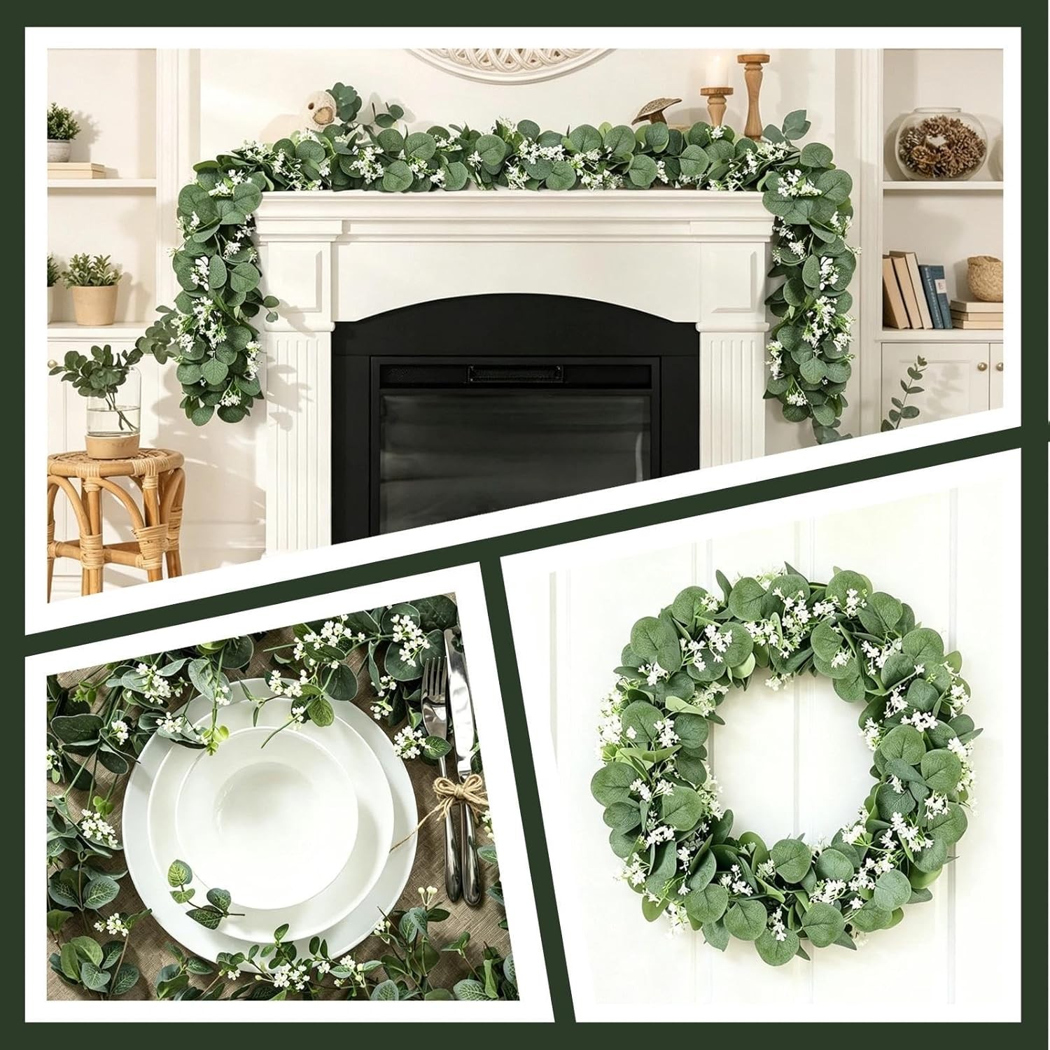 2 Pack Artificial Eucalyptus Garland, Artificial Greenery Fake Eucalyptus Leaves