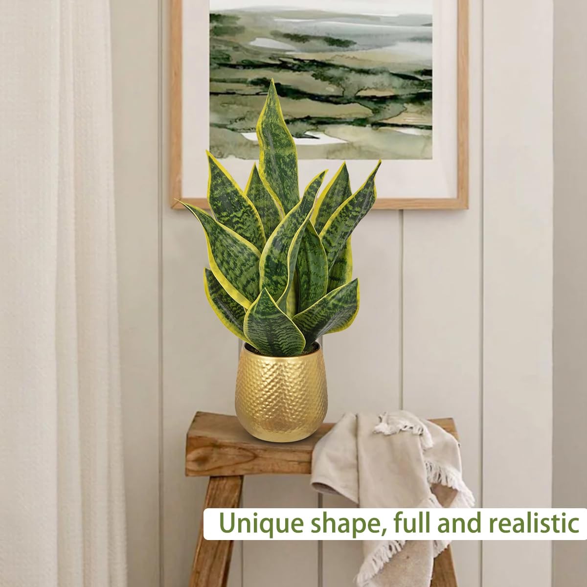 Artificial Snake Plant Gold Pot 18 Faux Sansevieria Potted Office Home Decor