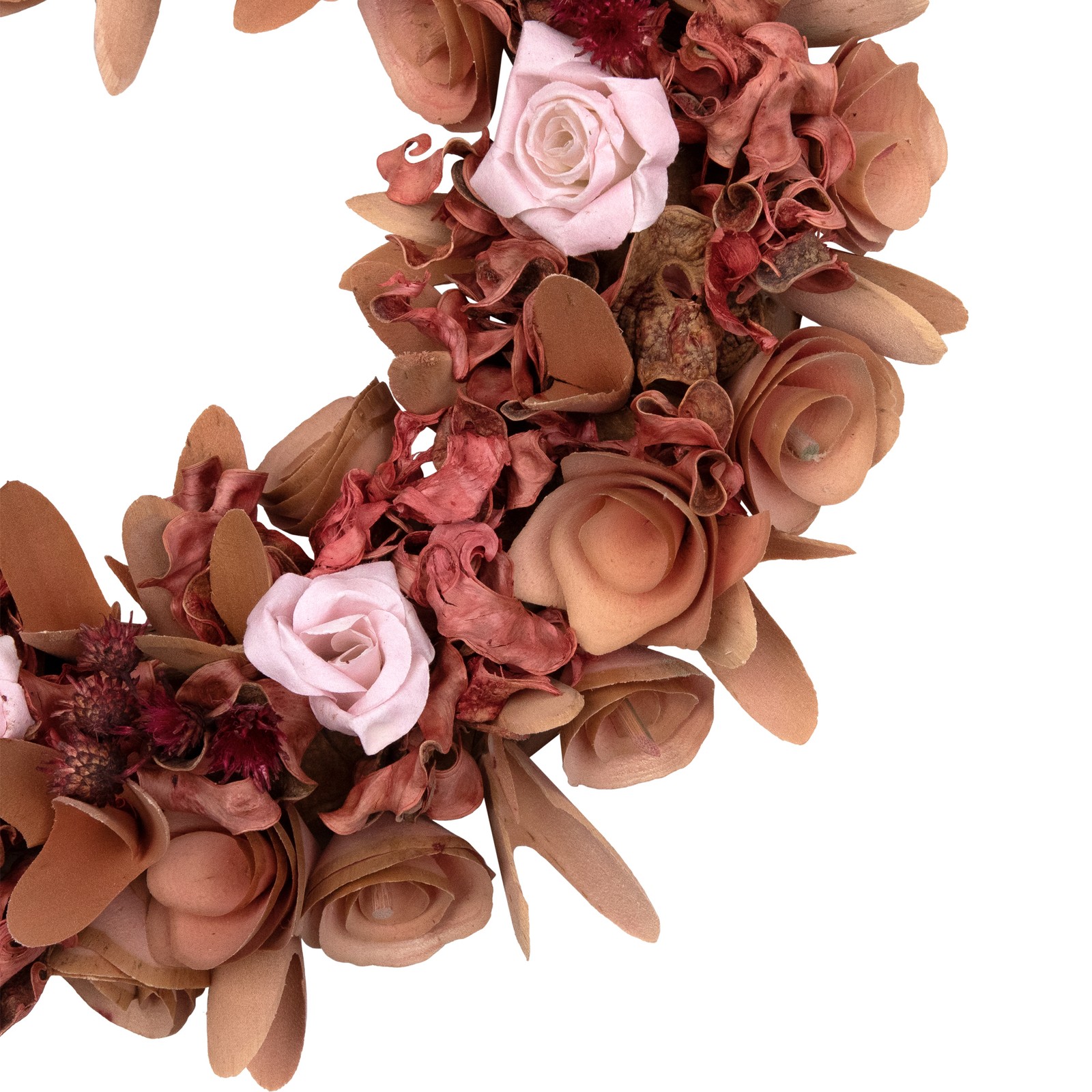 Northlight 13″ Pink and Red Flower and Leaf Wood Artificial Spring Floral Wreath