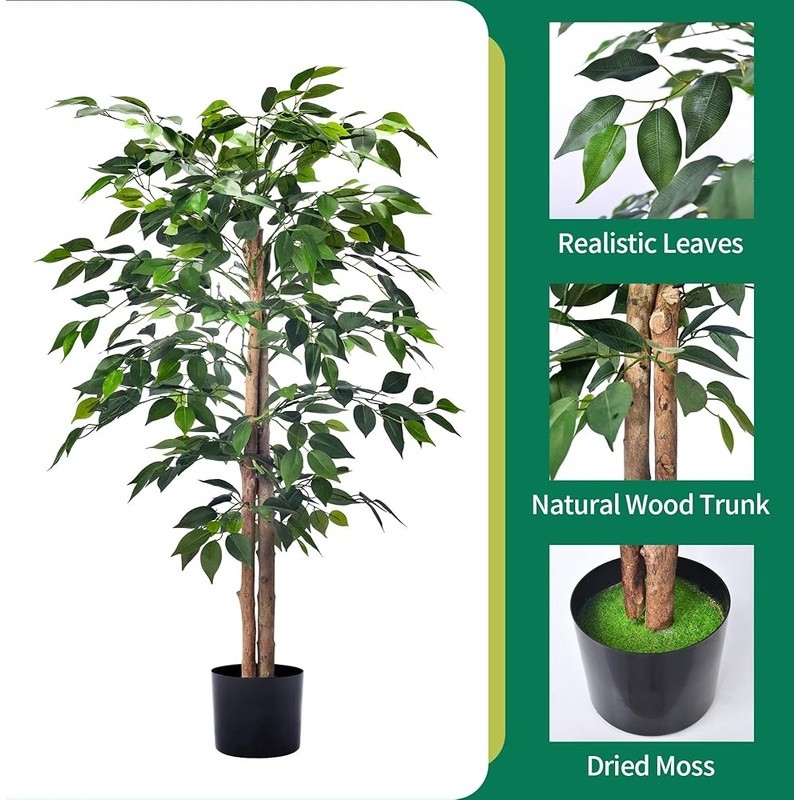 Realistic Artificial Ficus Plant W/ Adjustable Branches Indoor Outdoor Decor New