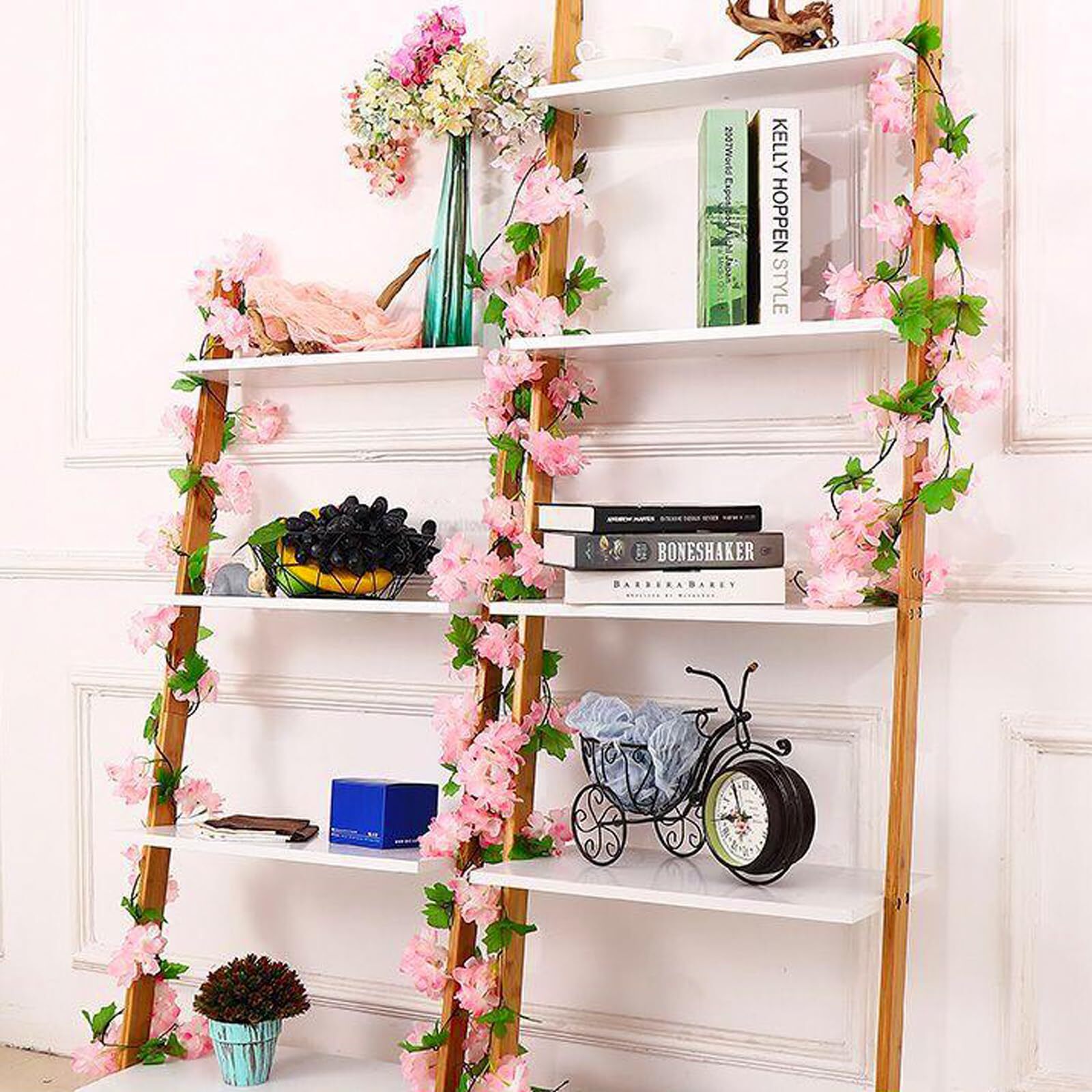Dark Pink Artificial Cherry Blossom Flower Vines 6PCS Fake Sakura Decor
