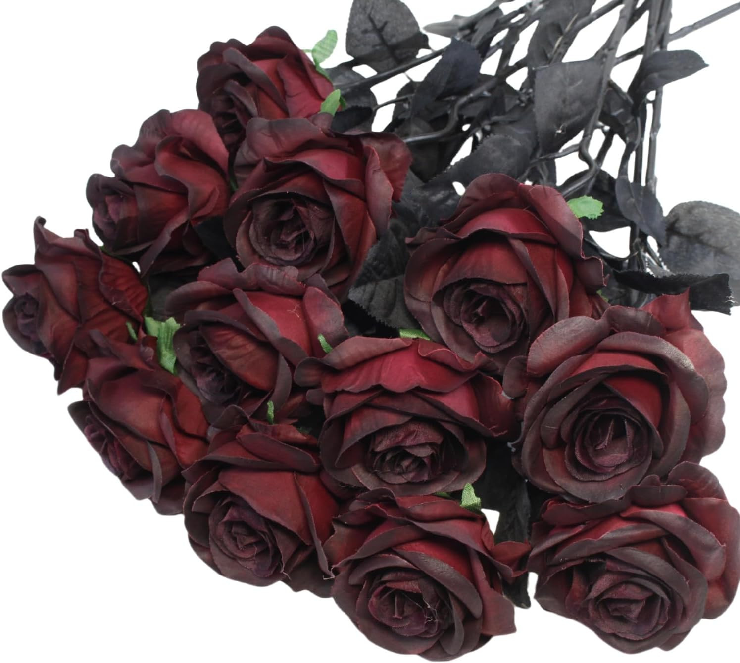Artificial Roses Flowers, 12 Pcs Fake Burgundy Rose in Bulk, Long Stem Realistic