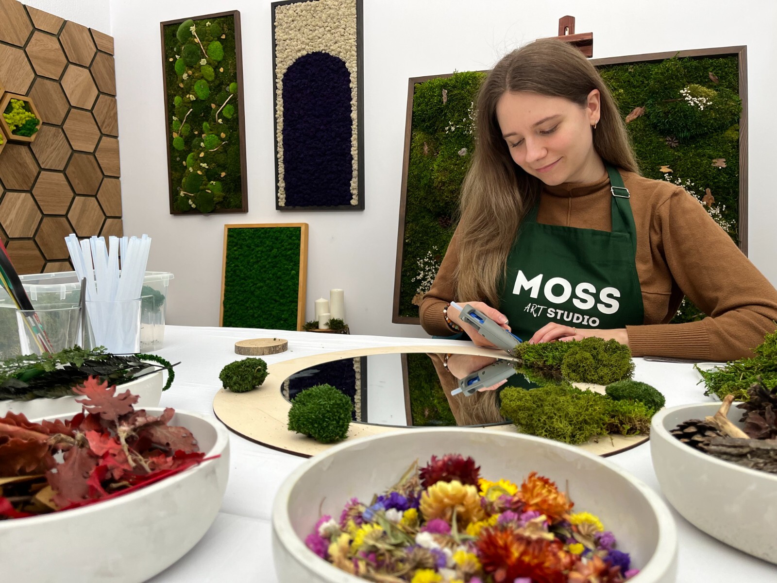 Moss Art Mirror, Mirror with moss, Moss Art decor, Moss mirror, Eco decor mirror
