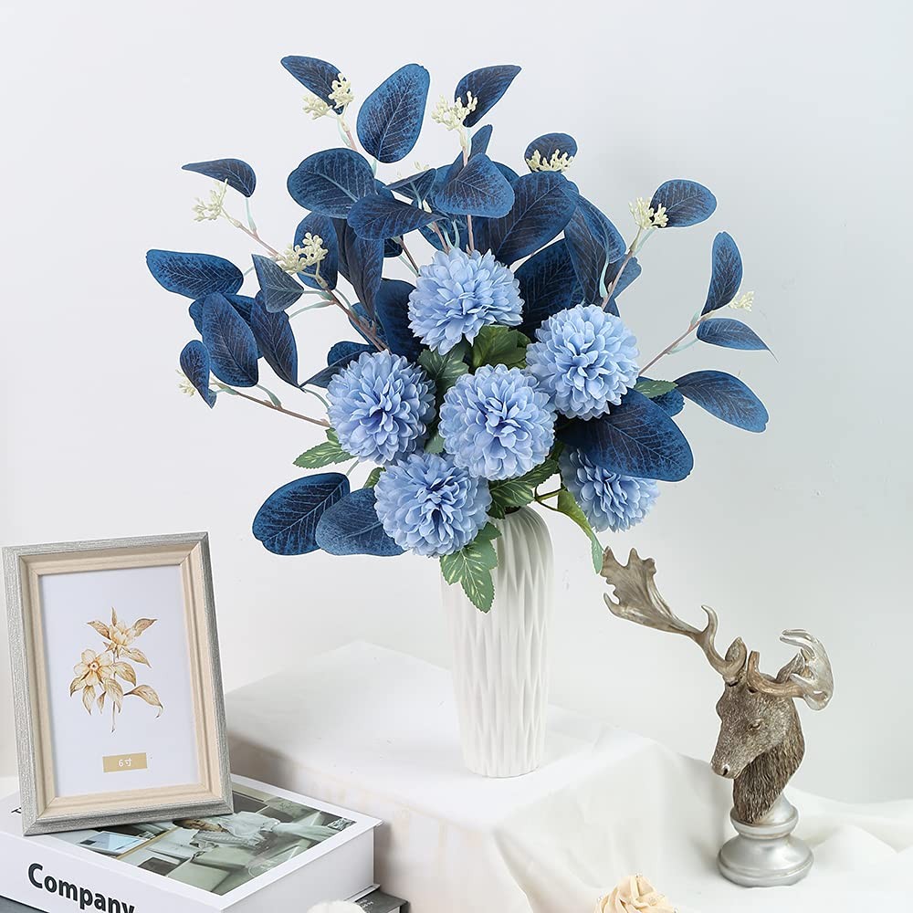Blue Chrysanthemum Silk Flowers for Decoration Faux Flowers Bouquet for Vase …