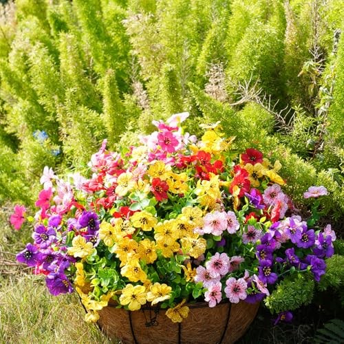 Artificial Flowers for Outdoor, UV Resistant 20 Yellow Purple Rosy Pink Red