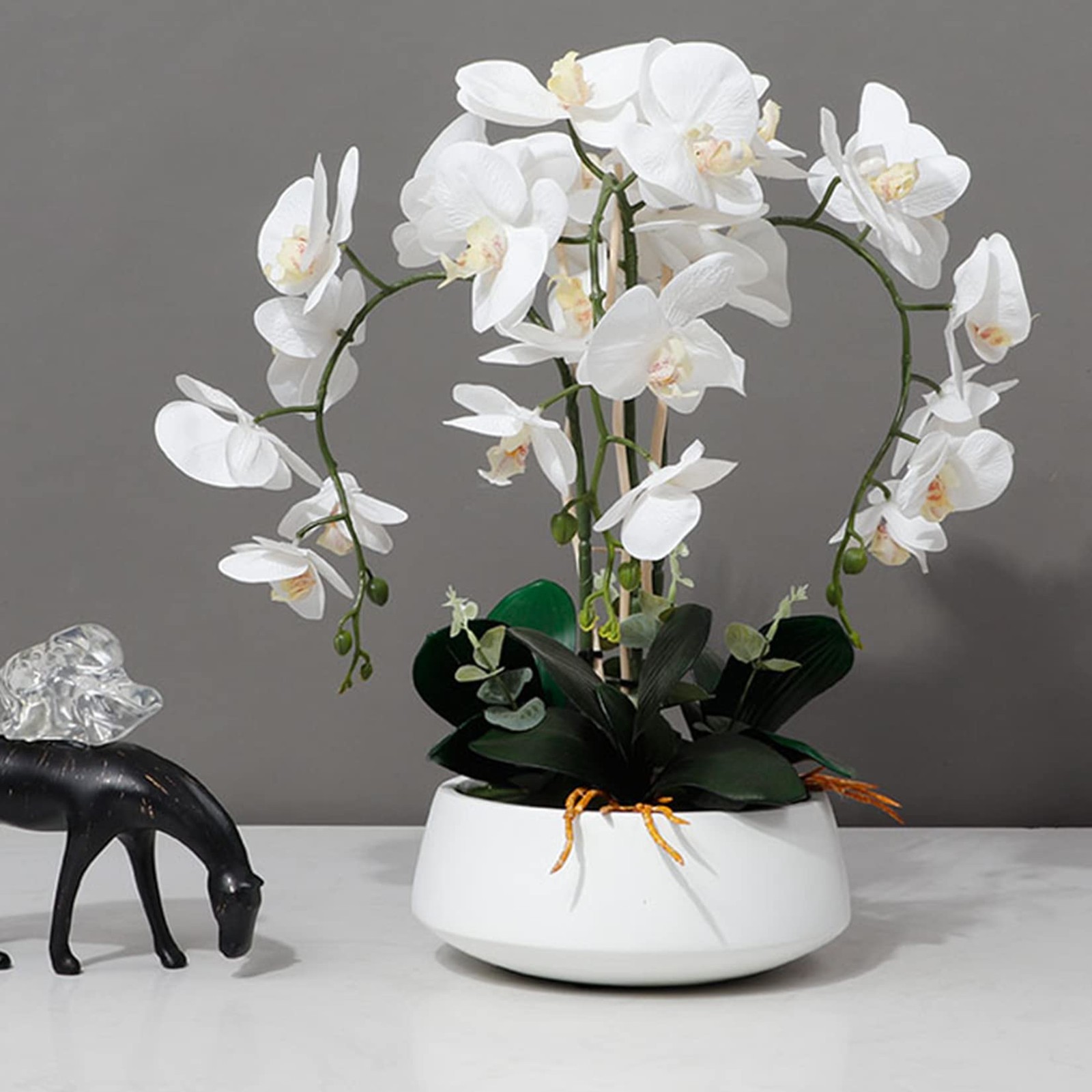2 Pcs 9 Head Artificial Phalaenopsis Flowers and 2 Bundles Leaves,42″ Big Blo…