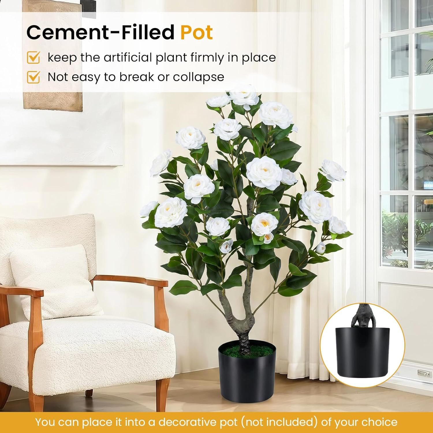 35.5’’ Artificial Camellia Tree, Flower Plants Artificial Tree, Faux Floral Plan