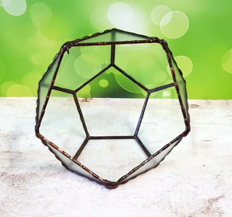 Stained Glass Dodecahedron Terrarium With 3 hooks with Copper Frame, Home Decor