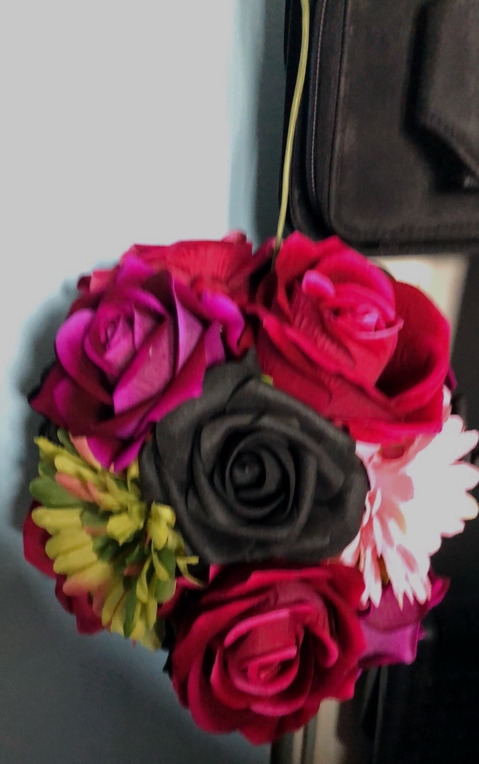 handmade flower balls artificial floral bouquet consisting of dark red, magenta,