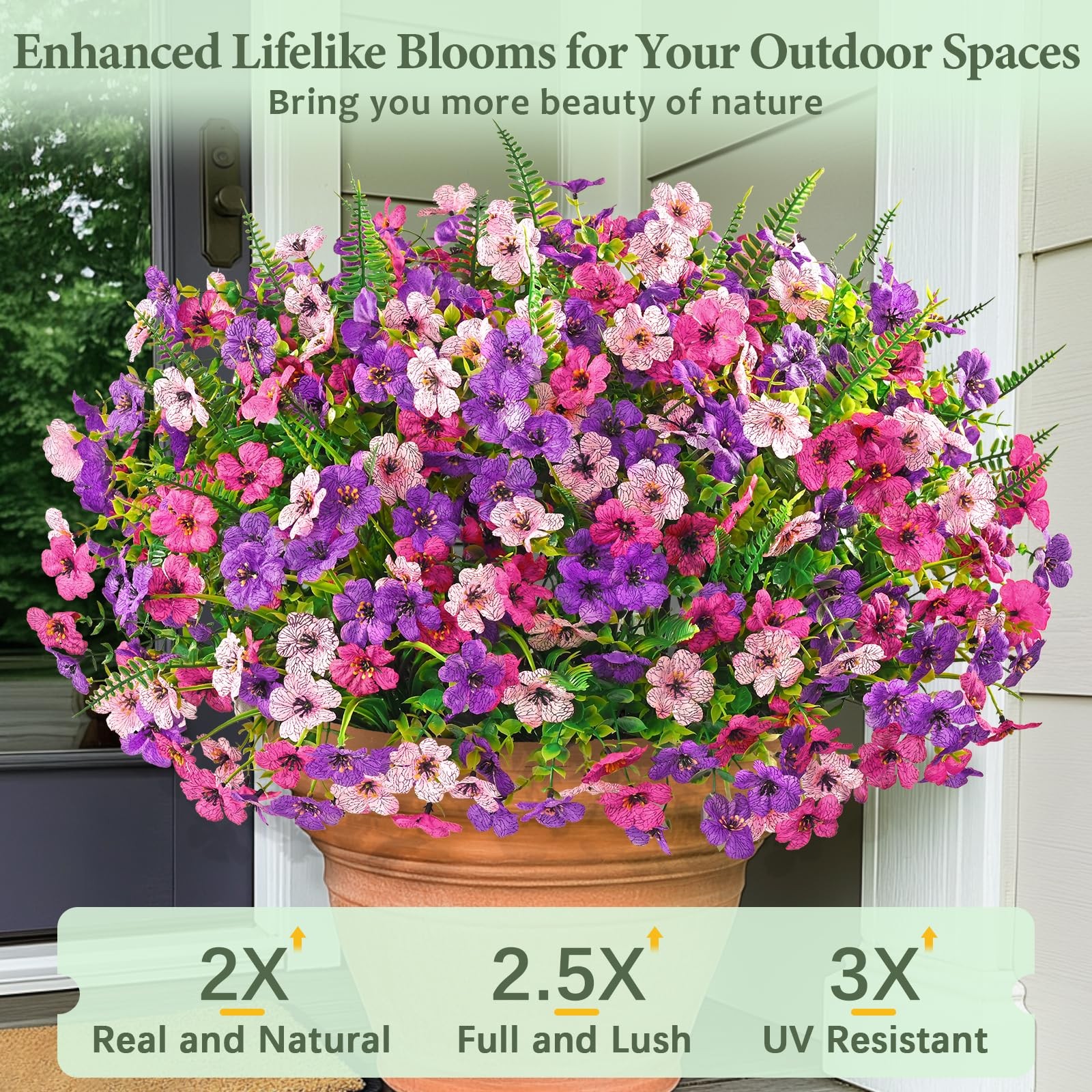 12 Bundles Artificial Flowers for Outdoors Plants for Garden Porch Mixing+Fern A