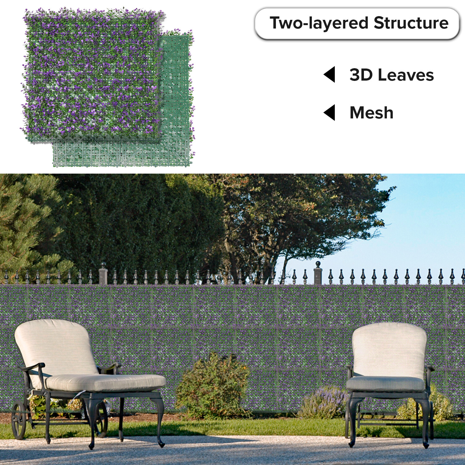 20″Artificial Purple Buxus Leaf With Plastic Back Privacy Fence Home Decor Mats