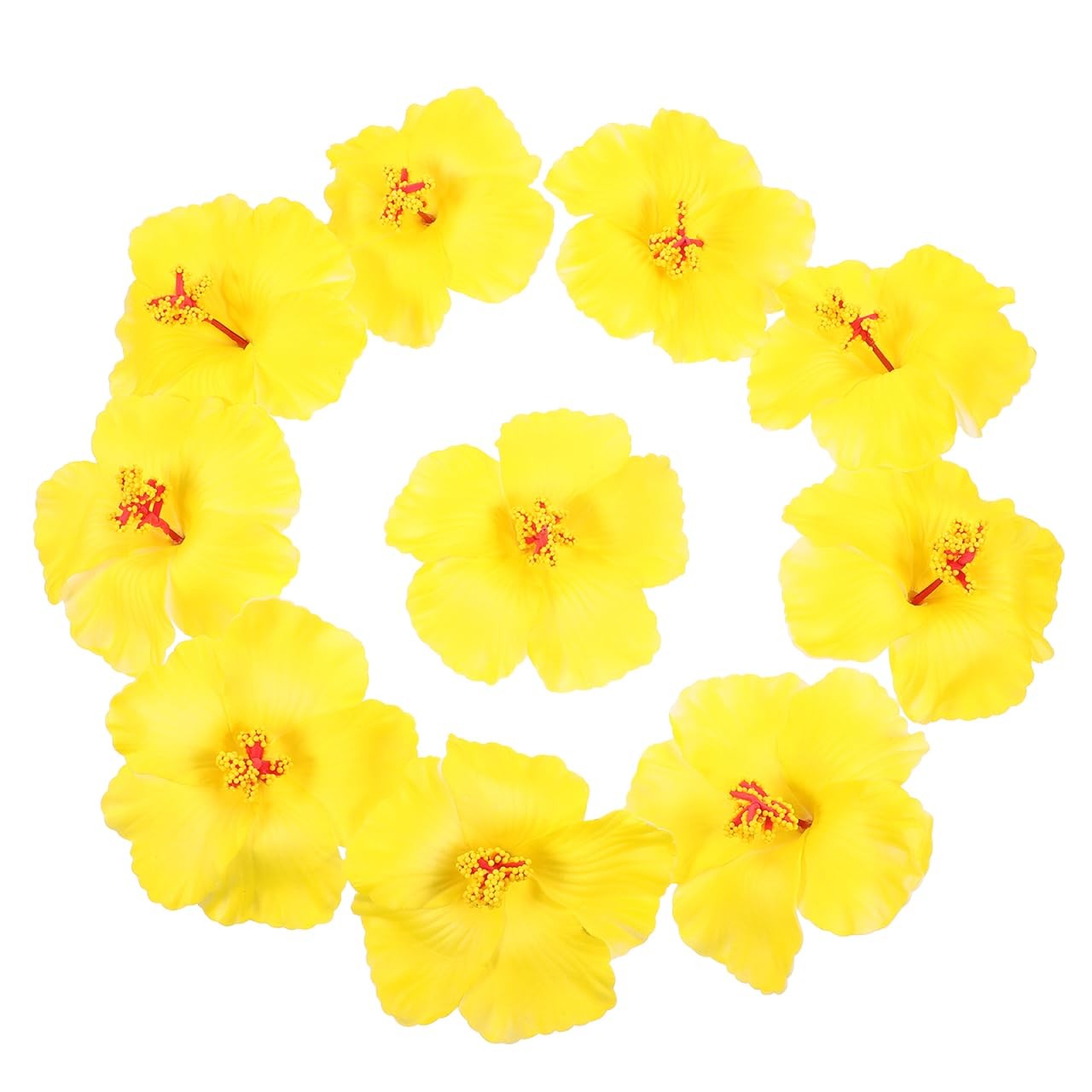 10Pcs Artificial Hibiscus Flowers Yellow Eva Tropical Faux Floral Heads for H…