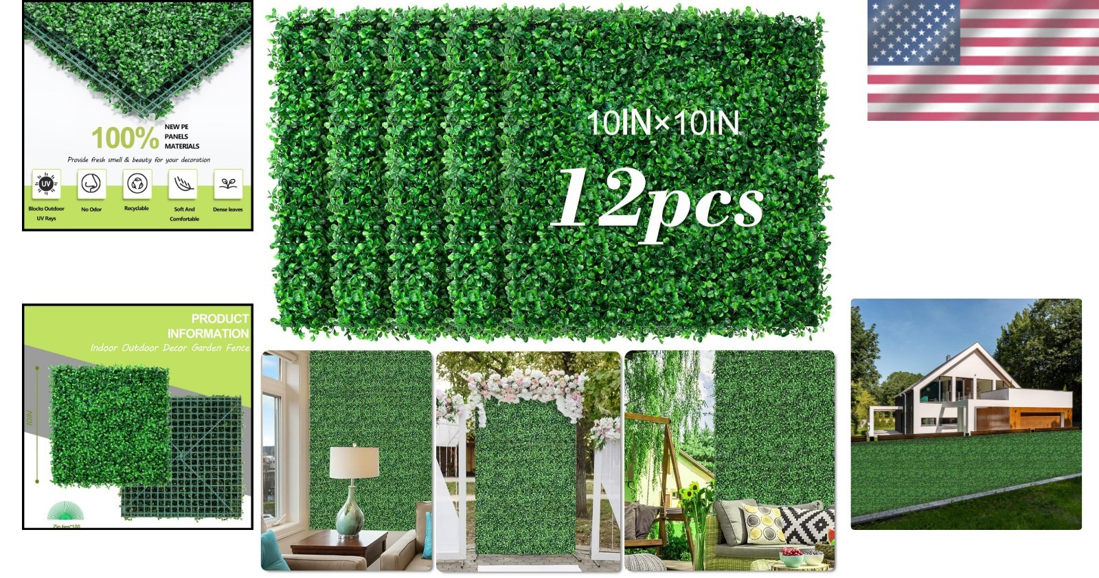 Realistic 10×10 Artificial Grass Wall – 12 Panels for Outdoor Decor