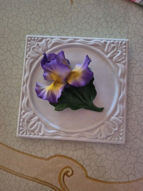 Vintage Blue Yellow Iris Fabar Capodimonte Porcelain Italy Flower Sculpture