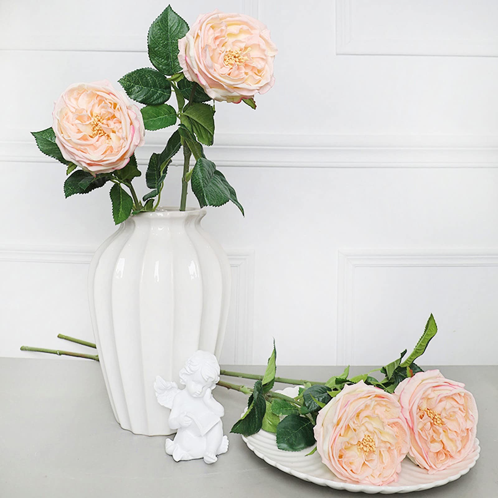 Fake Flowers Light Pink Realistic Roses Bouquet Spring Fall Winter Artificial…