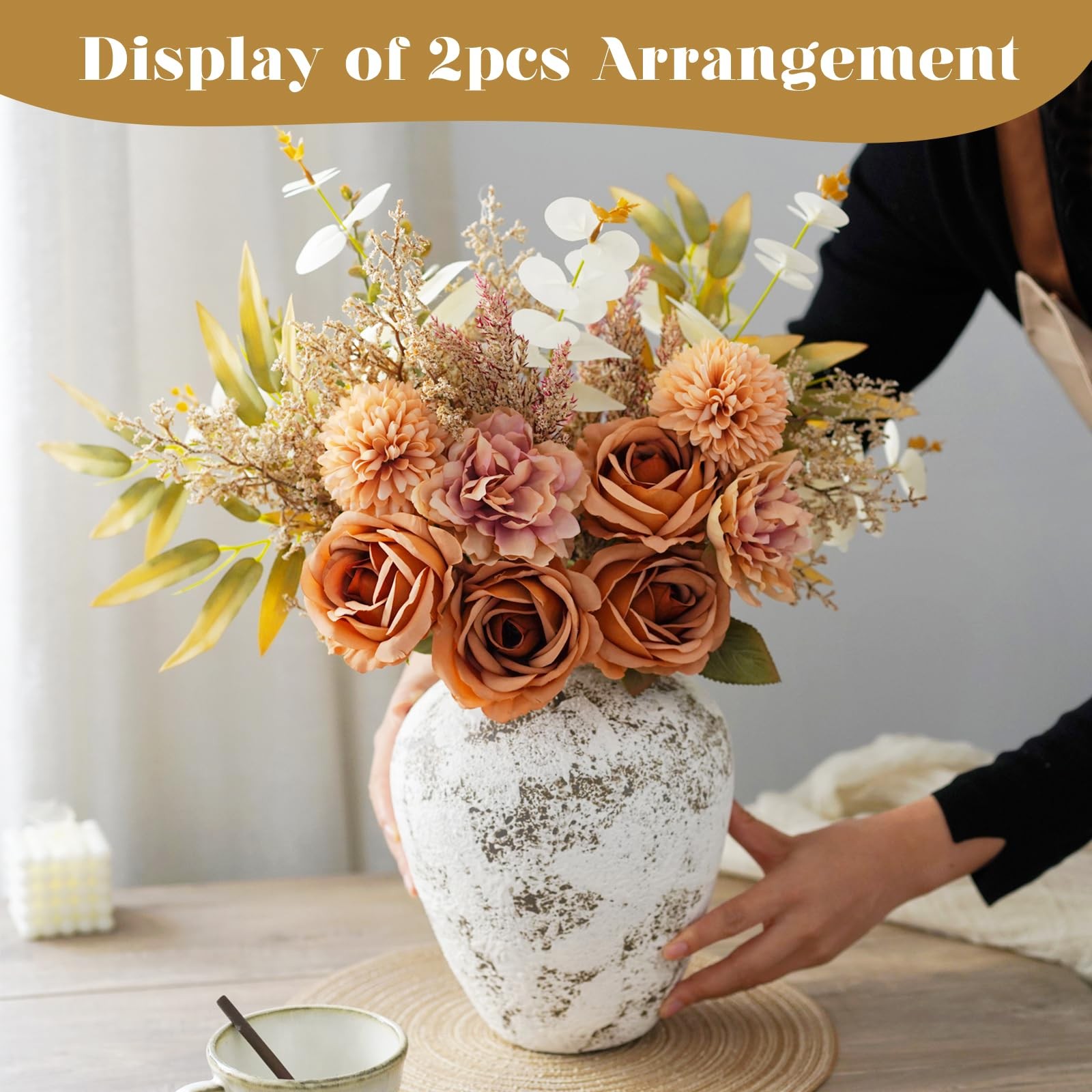 Orange Artificial Flowers Bouquet Faux Silk Floral Arrangement Centerpiece Decor