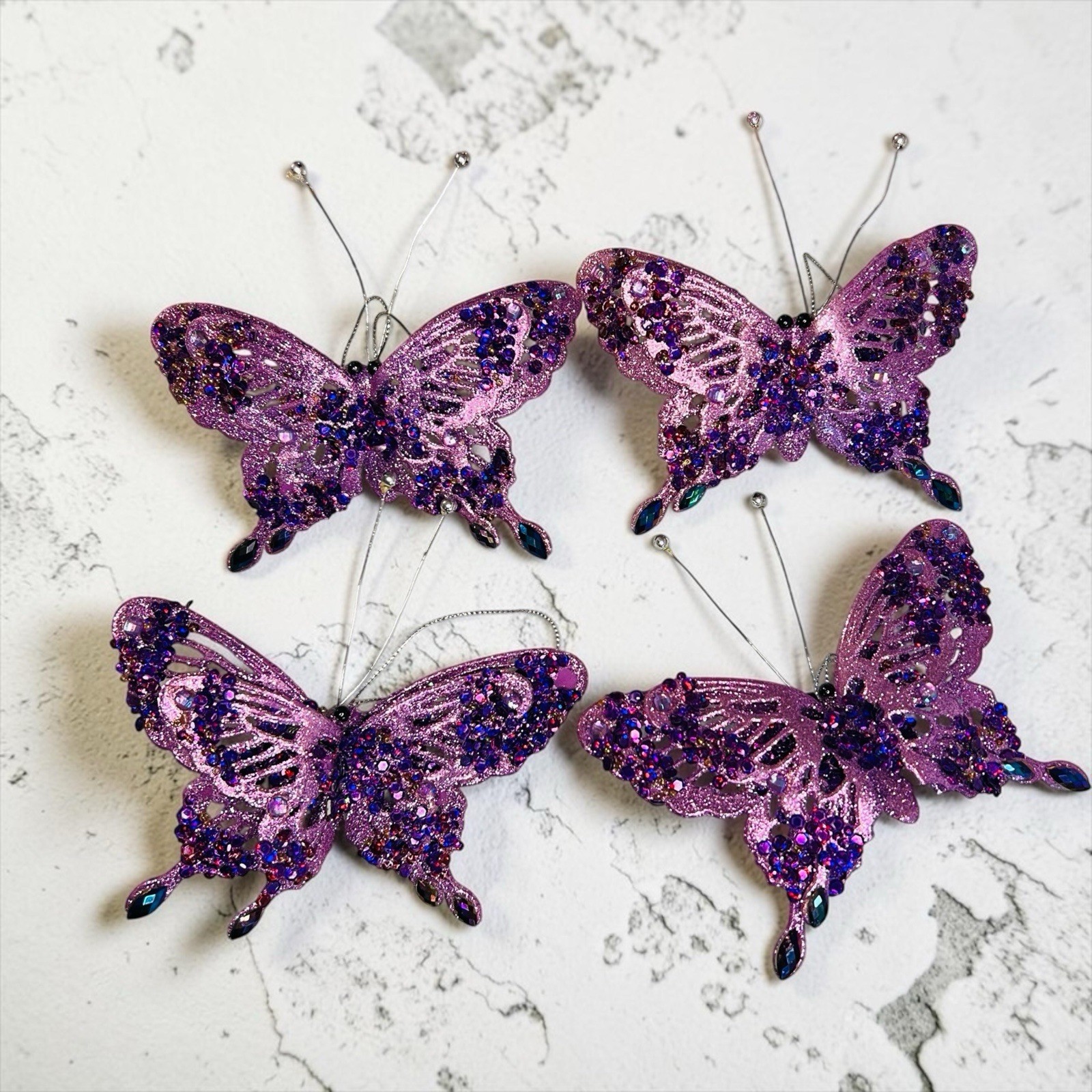 Purple Shimmery Rhinestone Floral Arrangement/Hanging Ornament Butterflies