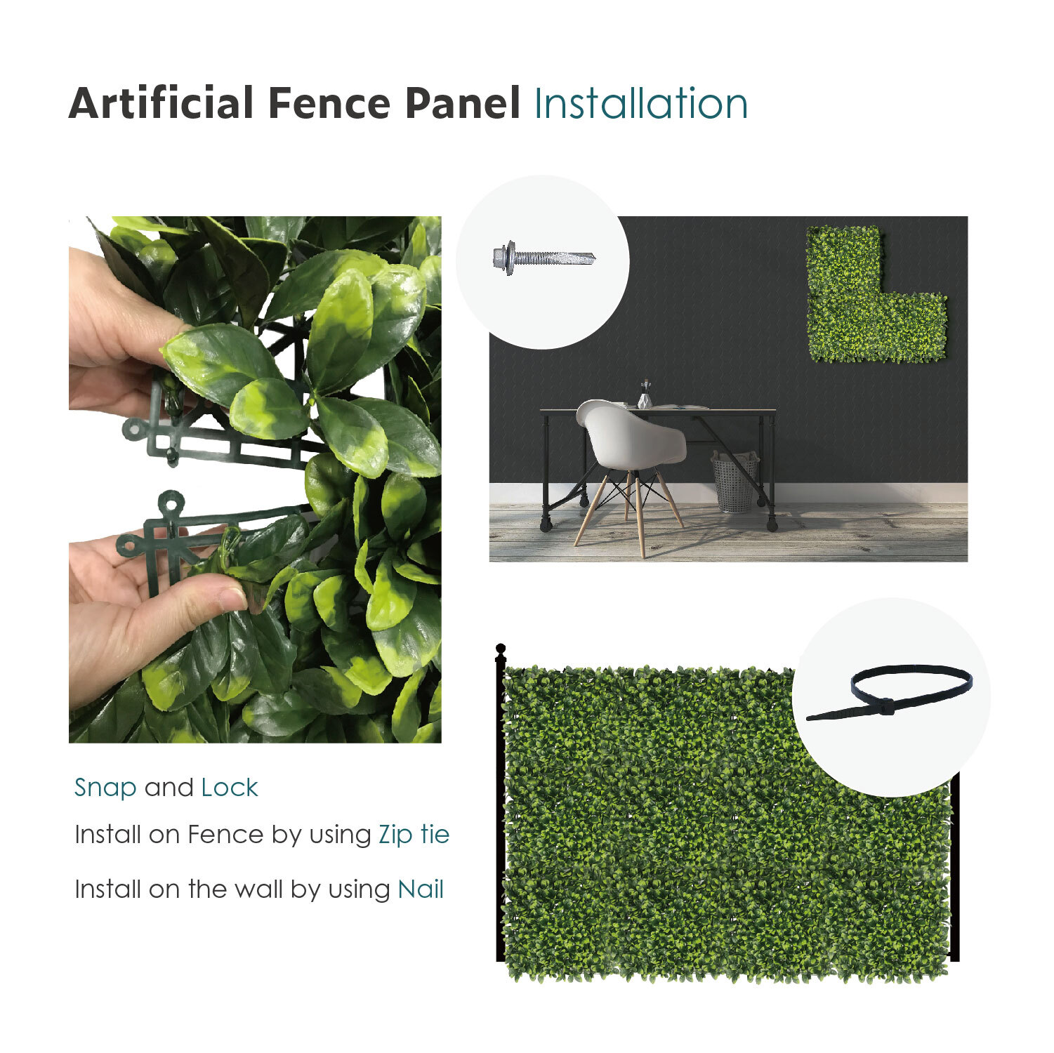 20”x20″ Artificial Ficus Leaf Mat Wall Hedge Decor Privacy Fence Panel Grass
