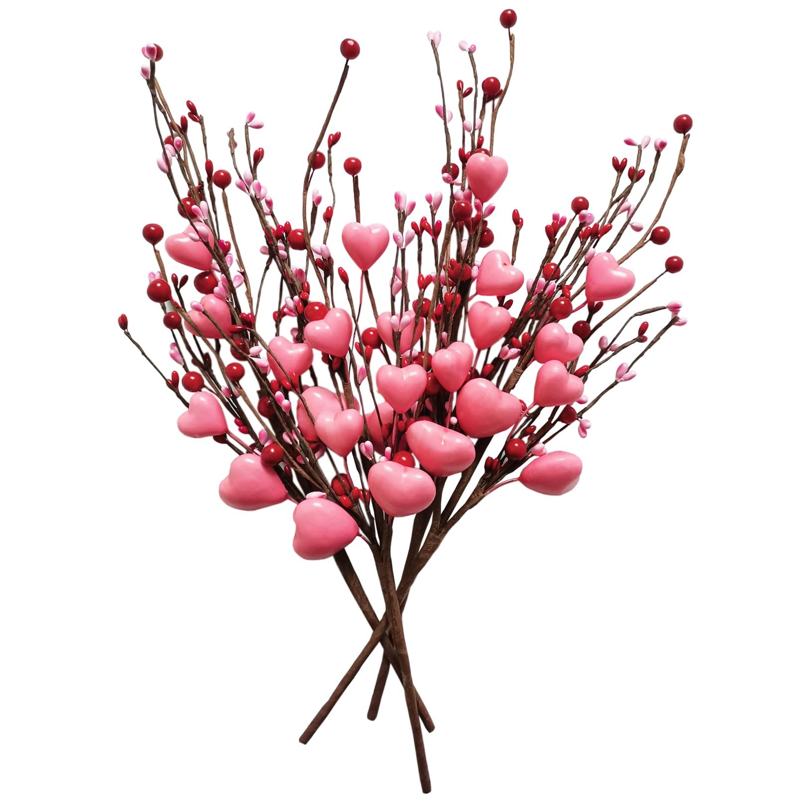 4PCS ARTIFICIAL FLOWER RED HEART SHAPED VALENTINE TREE DECOR BERRY BRANCHES VALE