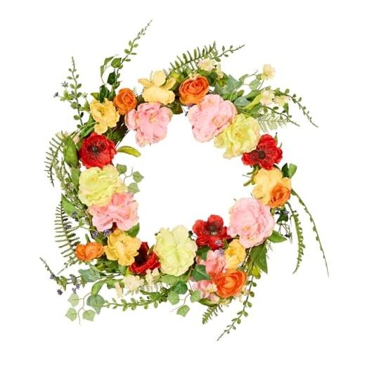 Spring & Summer Wreath 22 Inch with Mixed Flowers for Front Door Branch Wreath