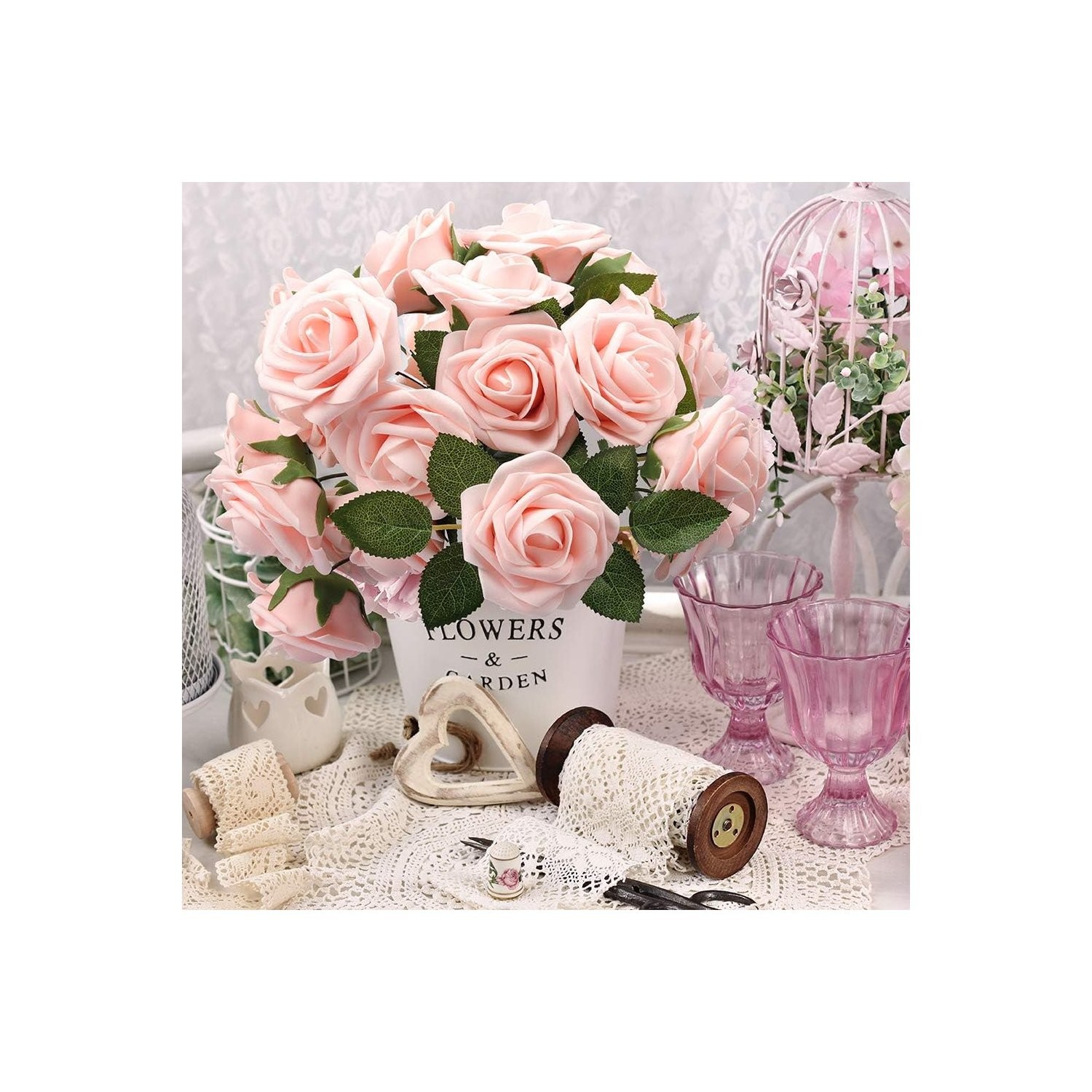 Blush Pink Foam Roses 50Pcs for Wedding Centerpieces and Floral Arrangements