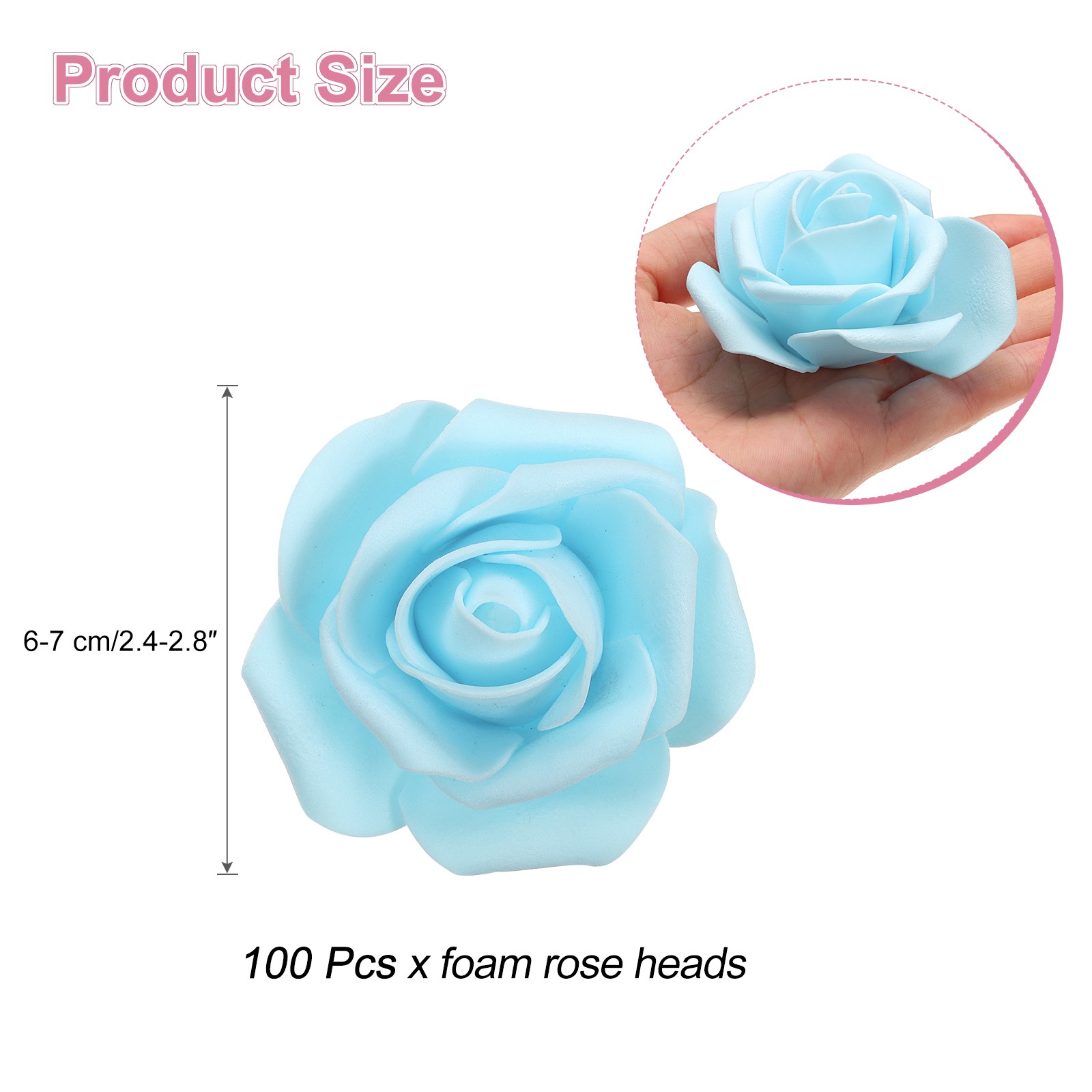100pcs Foam Rose Heads 6-7 Cm for DIY Crafts Accessories, Light Blue
