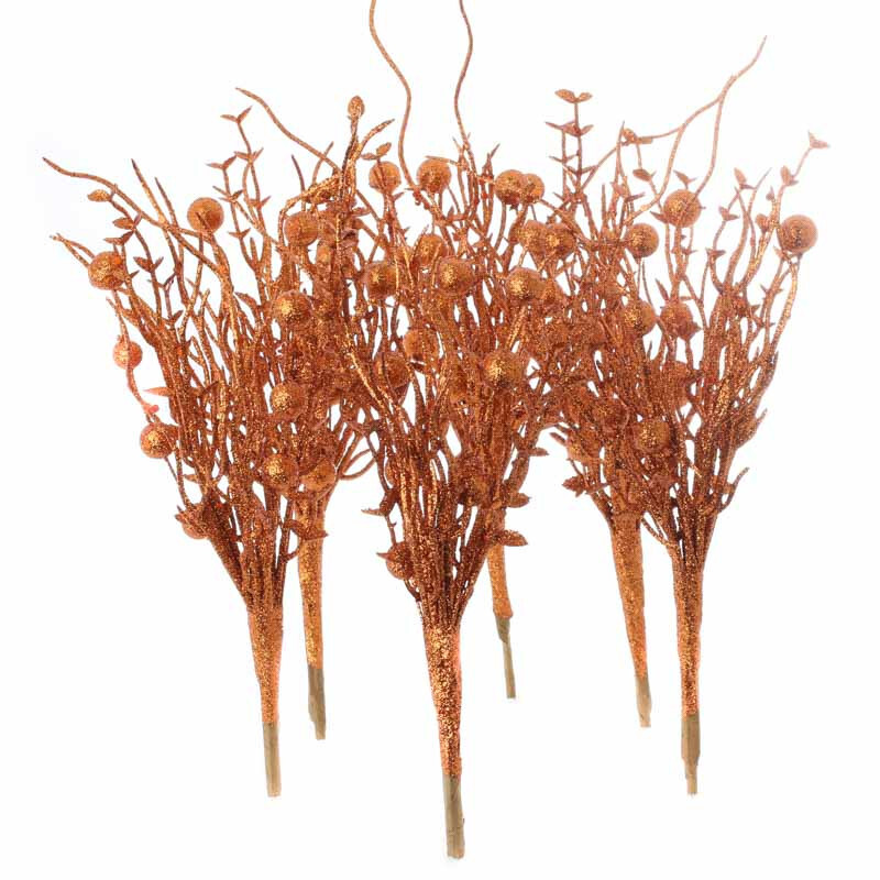 Group of 6 Sparkling Copper Artificial 12-1/2″ Twig and Berry Sprays
