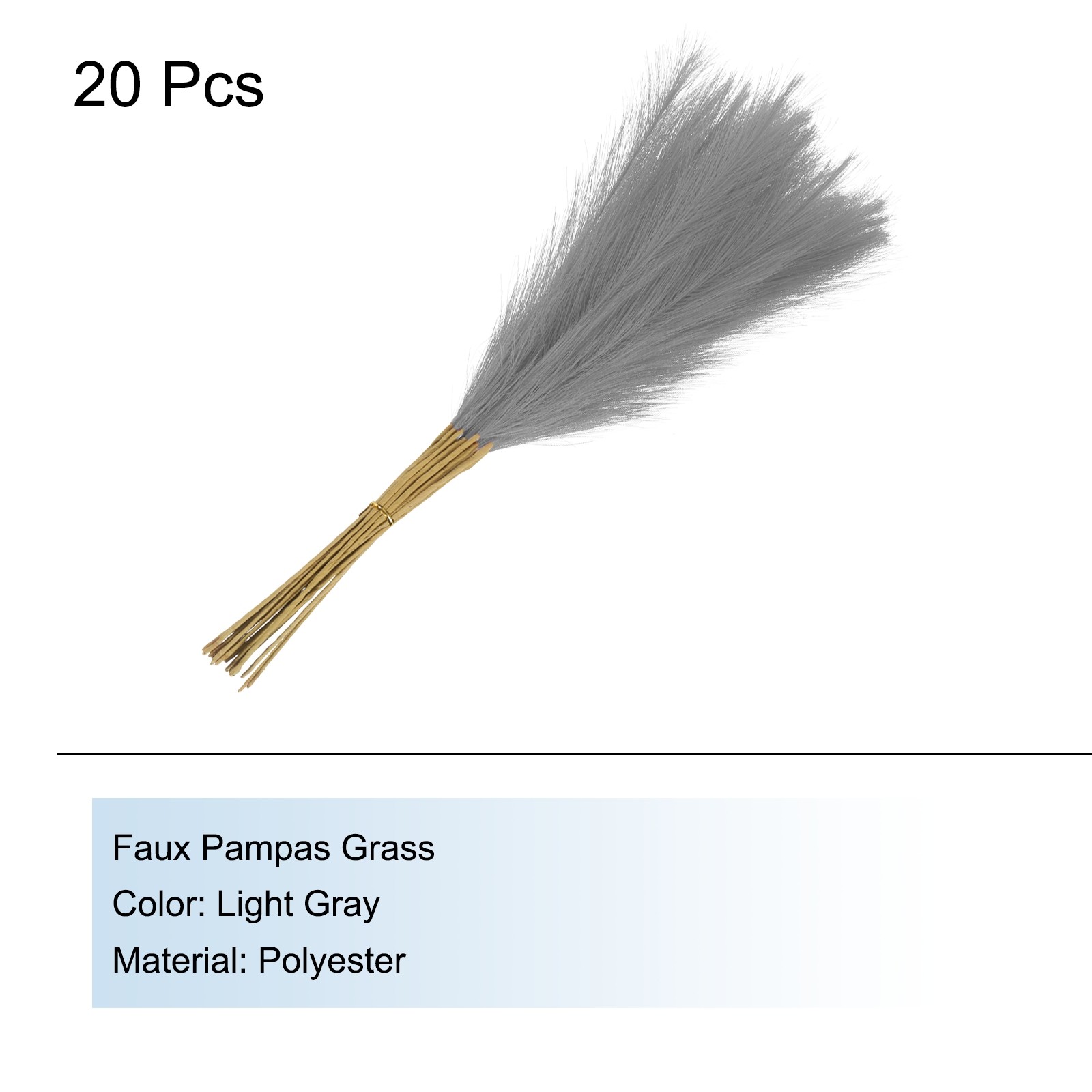 20 Pcs Light Gray Faux Pampas Grass 21″/55cm Fake Pampas Grass Decor