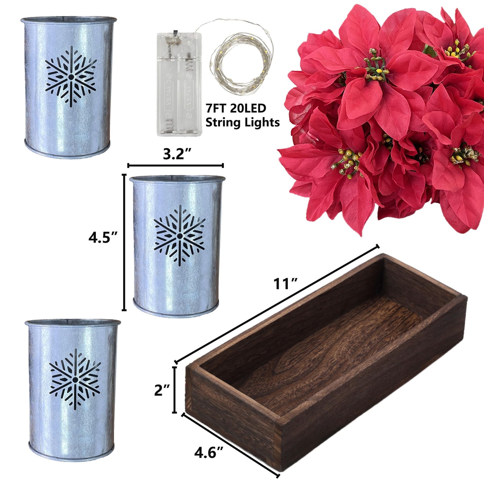 Poinsettias Artificial Christmas Flowers with LED Lights, Red Xmas Table Cent…