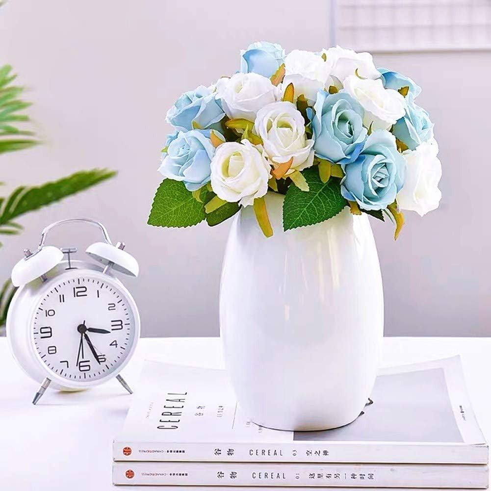 Vibrant Blue and White Roses – Easy Maintenance Silk Bouquet for All Occasions